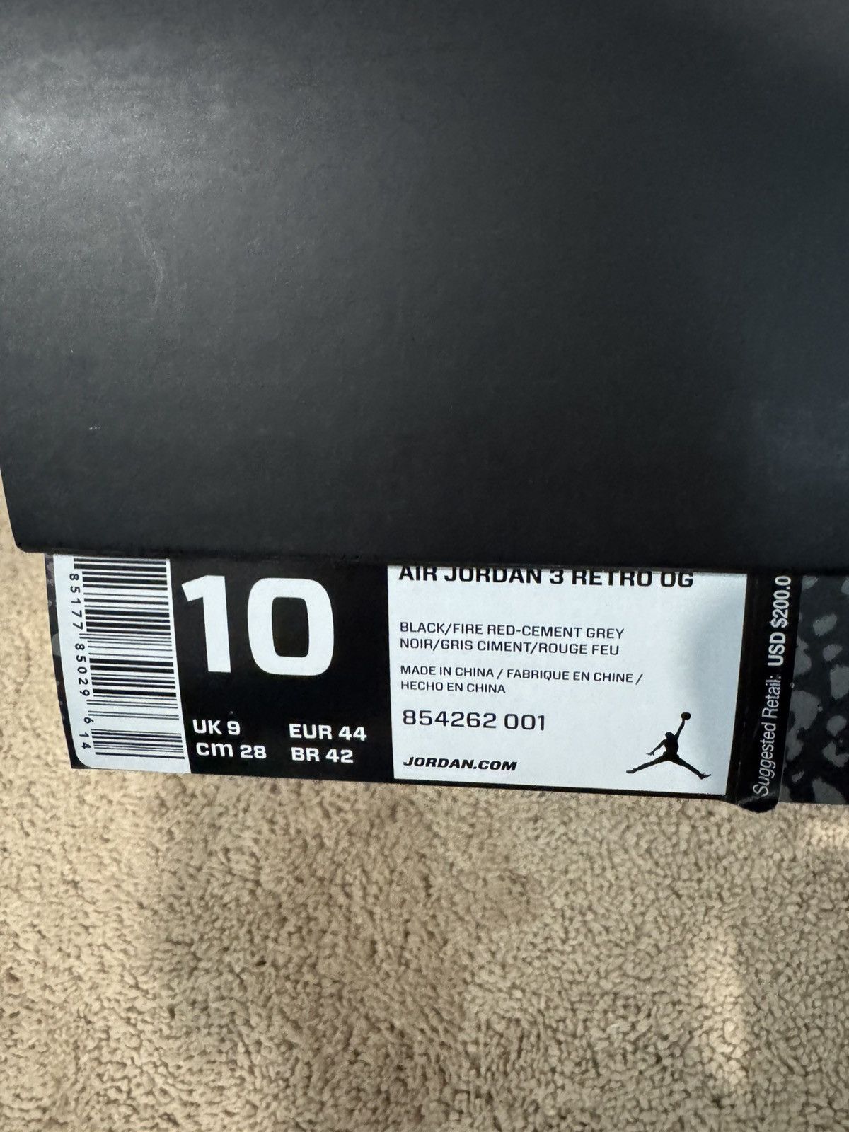 Jordan Brand Jordan 3 Black cement 2018 Size US 10 / EU 43 - 6 Thumbnail