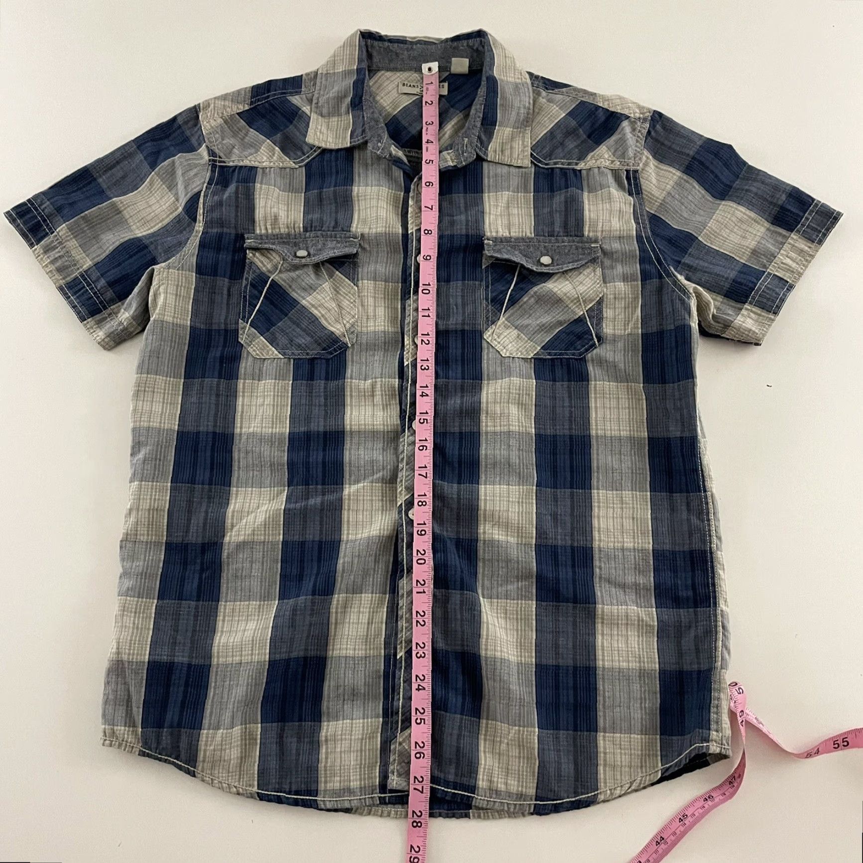 Bones Beans X Bones Plaid Short Sleeve Button-Up Shirt L Men Blue Gray Size US L / EU 52-54 / 3 - 5 Thumbnail