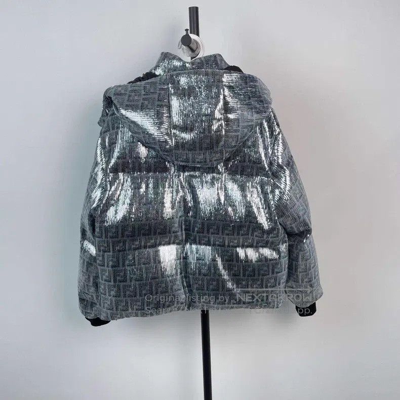 Fendi Fendi Sequined Hooded Down Jacket, Silver Size S / US 4 / IT 40 - 2 Thumbnail