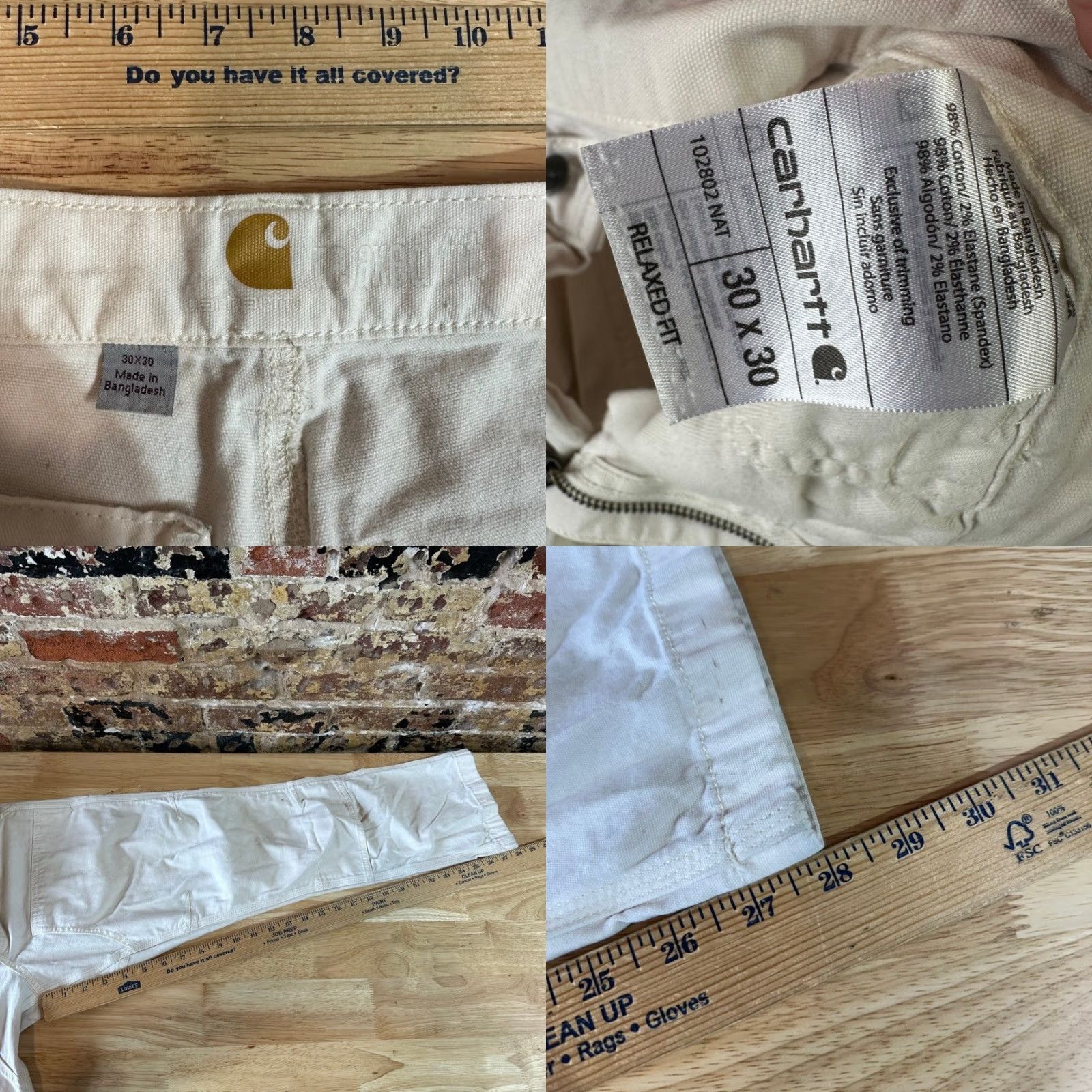 Carhartt VINTAGE Carhartt Men’s Double Knee Workwear Pants 30x30 White Cream Mens Pants Carhartt 5-Pocket Design Cotton Workwear Size US 30 / EU 46 - 9 Thumbnail