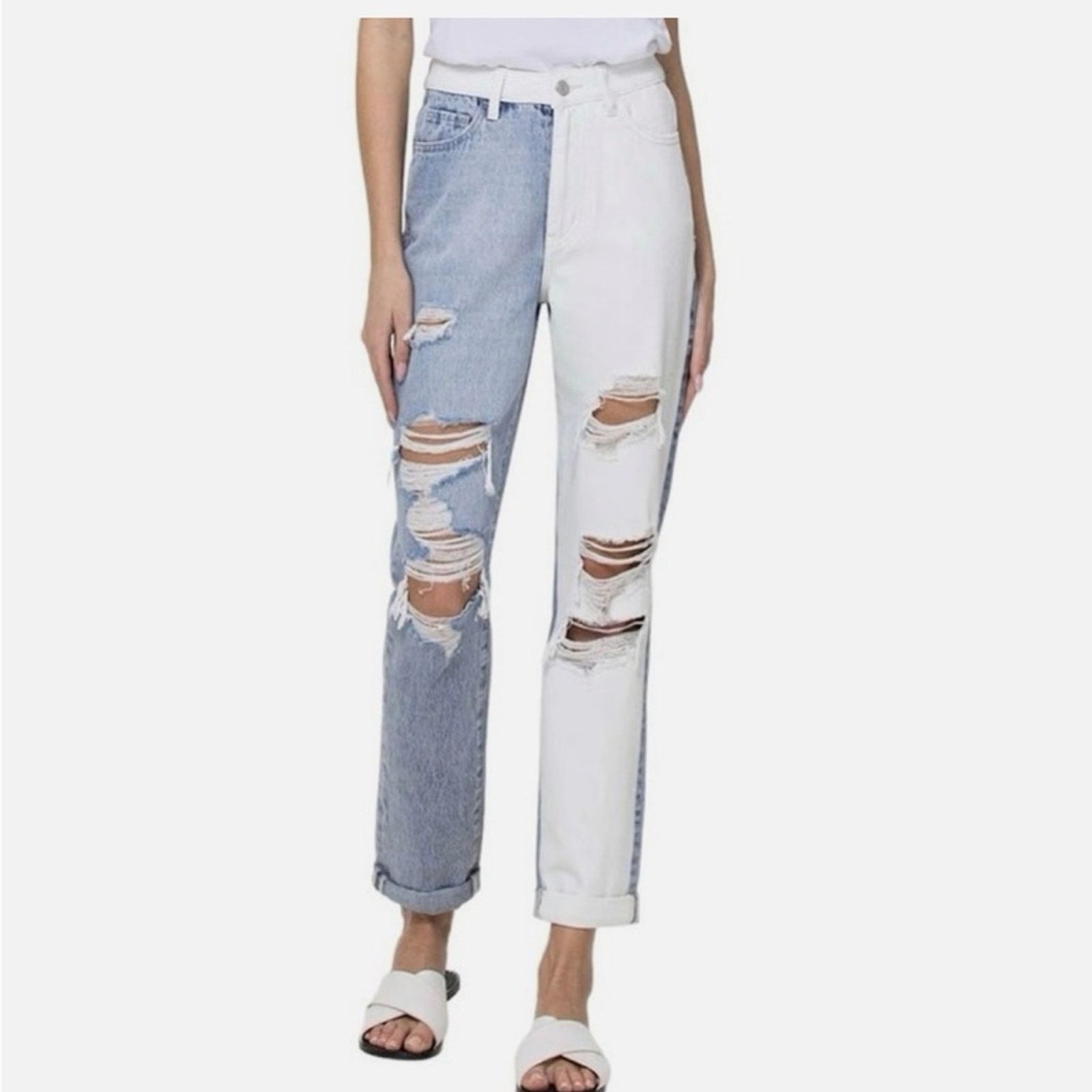 Velvet Vervet Steady Heart Split Two Tone Mom Jeans V2804 Size 24 Size 42" / US 20 - 1 Thumbnail