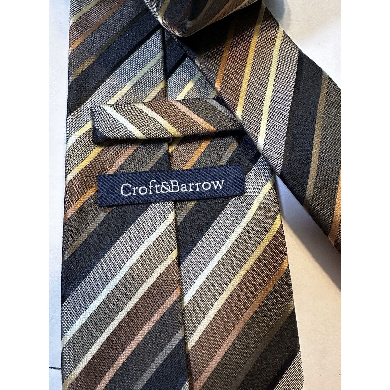 Croft & Barrow Croft & Barrow Neck Tie Black/Gold Striped Preppy Business Size ONE SIZE - 2 Thumbnail