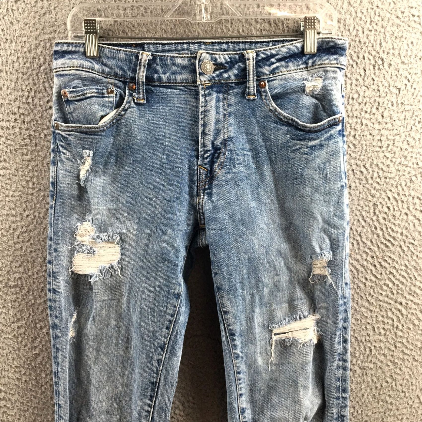 American Eagle Outfitters American Eagle Outfitters Skinny Jeans Mens 30x36 Blue Denim Distressed Zip Jeans Slim 5-Pocket Denim Blue Mens Size US 30 / EU 46 - 2 Thumbnail