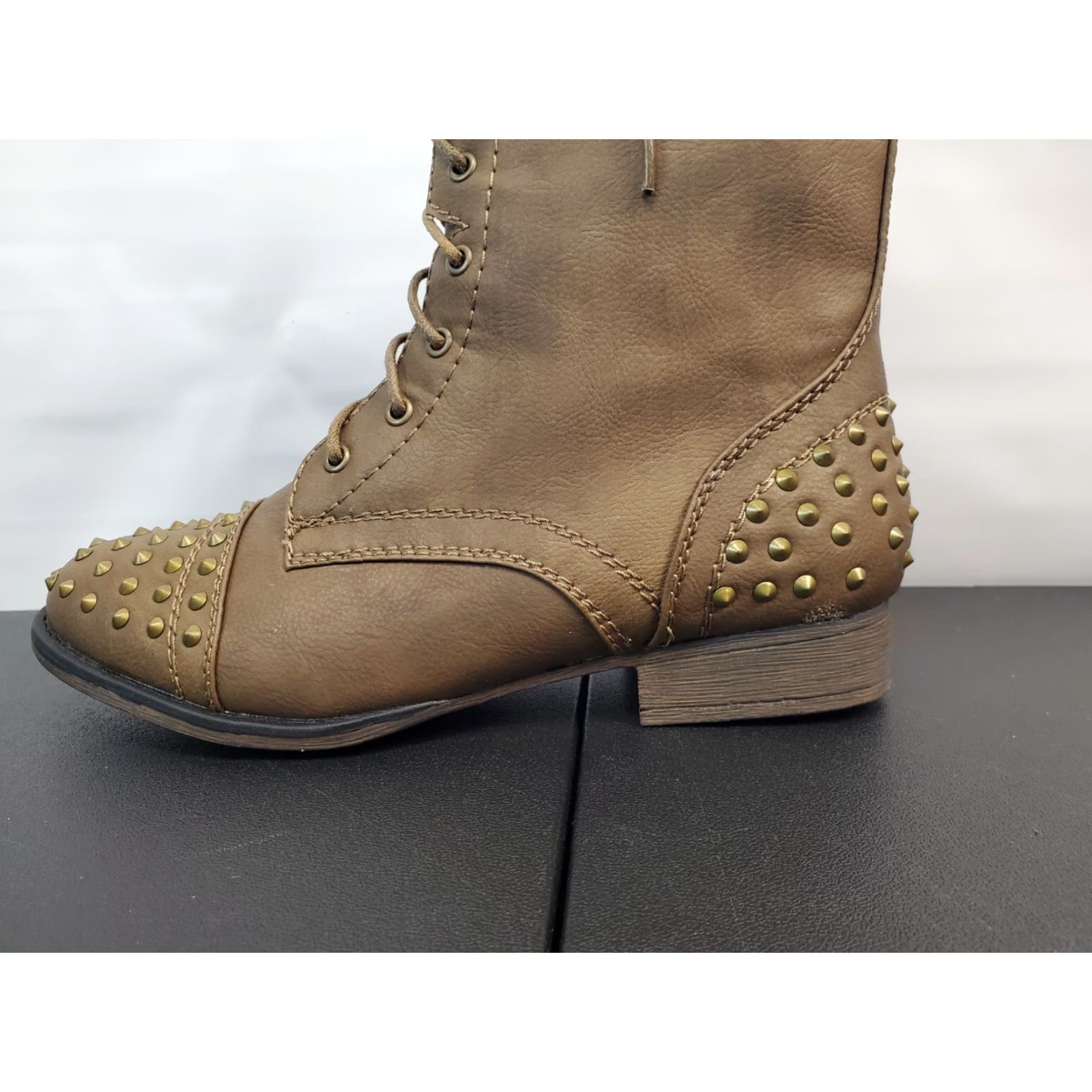 Vintage Rouge Combat Cowboy Boots Brown Studded Round Toe Lace Up Womens Size 8 Size US 8 / IT 38 - 4 Thumbnail