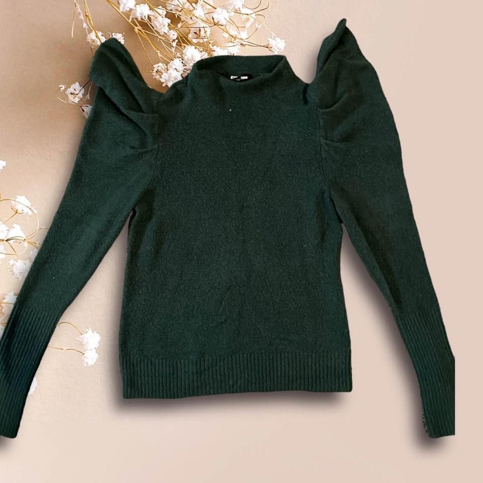Unknown London Dark Green Puff Sleeve Sweater Cozy & Stylish Size S / US 4 / IT 40 - 2 Thumbnail