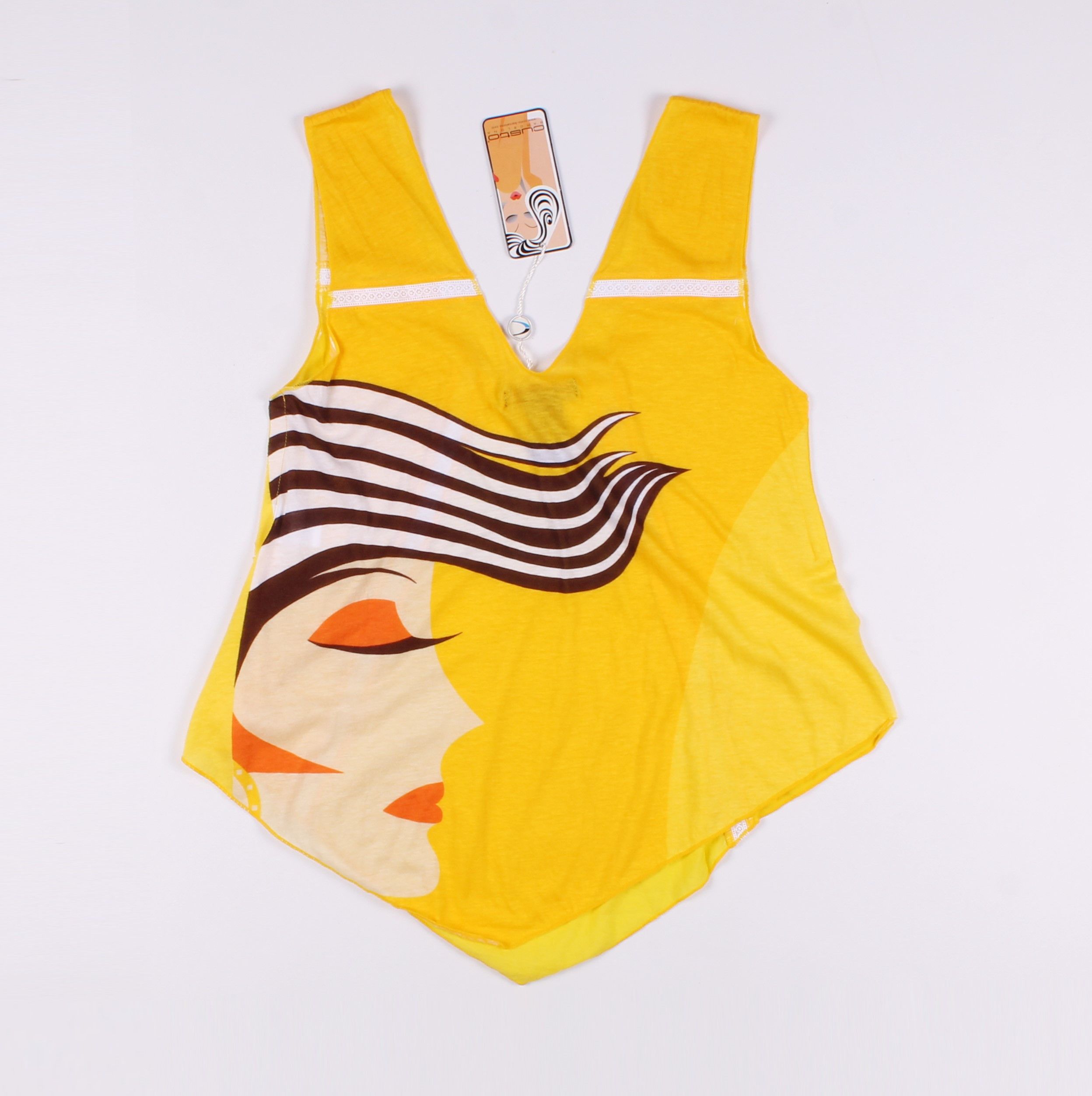 image of Custo Barcelona Printed Top Y2K in Yellow, Women's (Size Small)