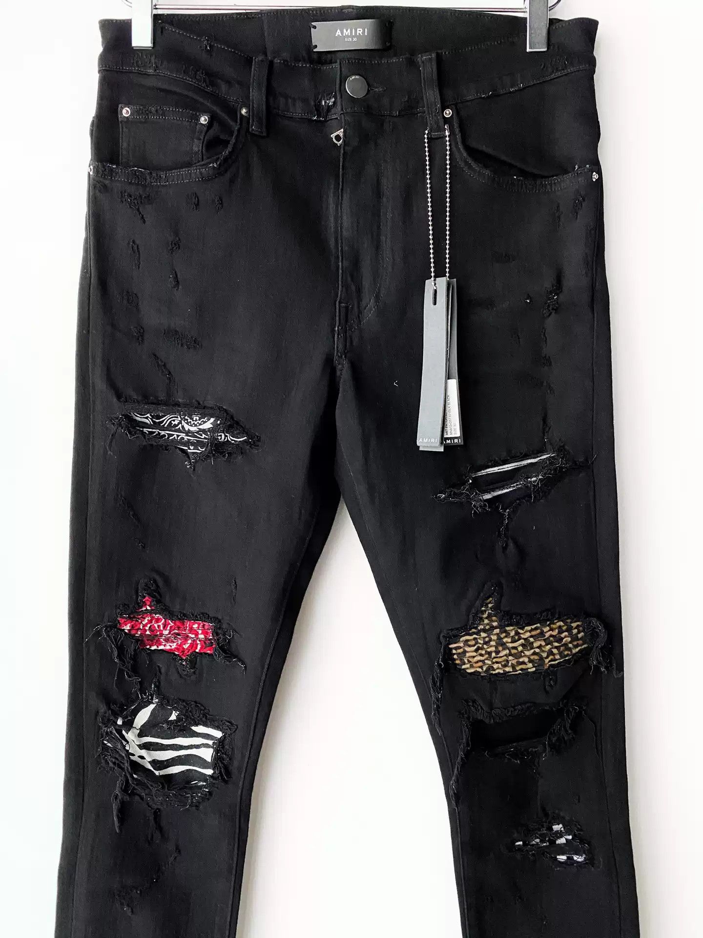 Amiri Tartan Patch Black Jeans