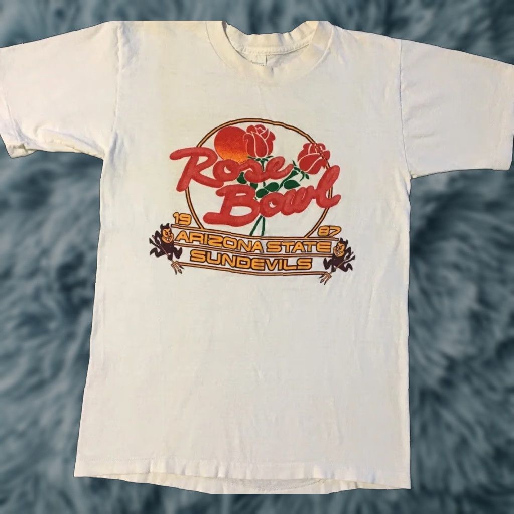 Vintage VINTAGE ASU Rose Bowl Shirt Men S White 80s Distressed Single Stitch Football Track Grunge University Sun Devils Size US S / EU 44-46 / 1 - 1 Thumbnail
