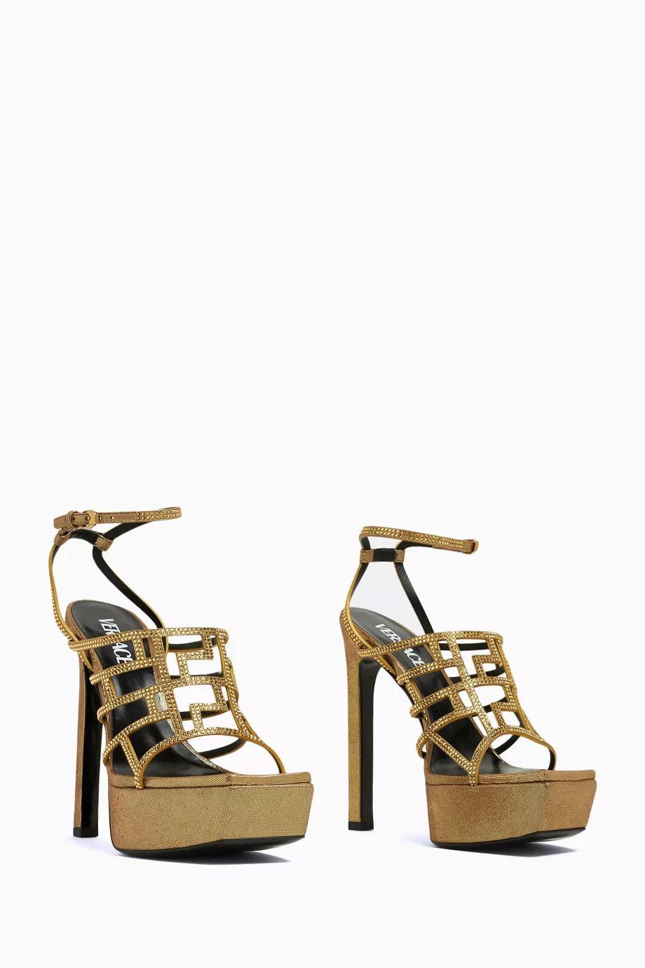 Versace o1y0226 Leather Ankle Strap Sandals in Gold Size US 10 / IT 40 - 2 Thumbnail