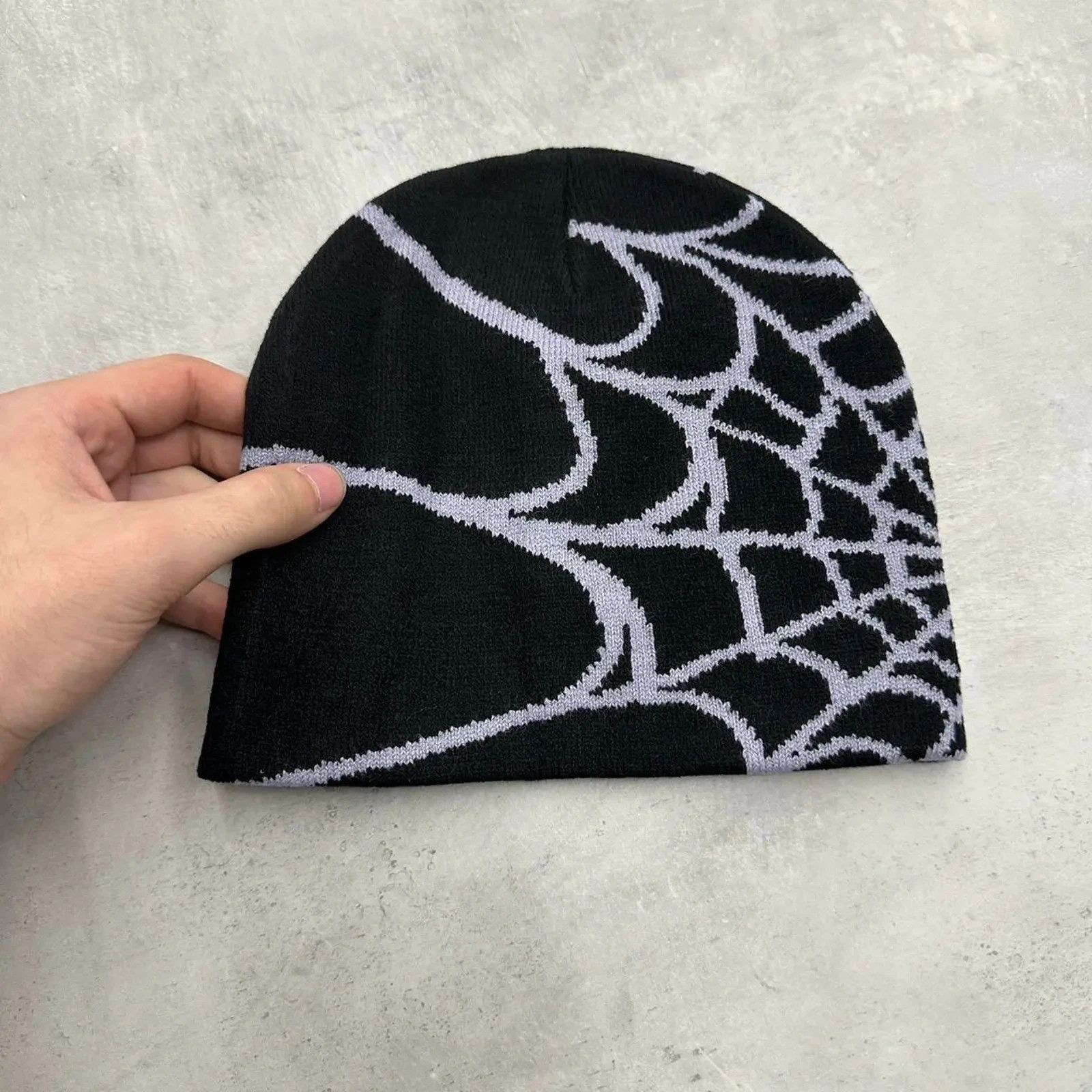 Other Vintage Style Black and Grey Spider Web Beanie Hat Mens Size ONE SIZE - 3 Thumbnail