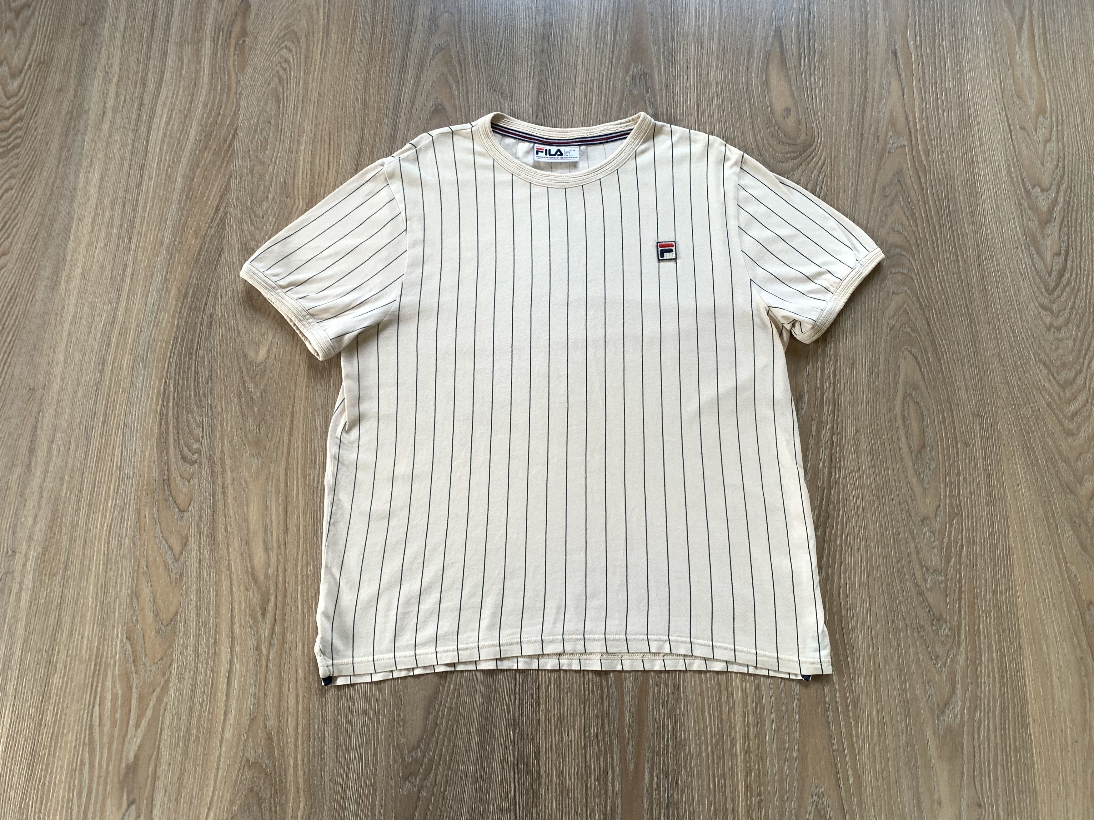 Fila Fila Mens Beige Stripe Cotton T Shirt Size US L / EU 52-54 / 3 - 11 Thumbnail