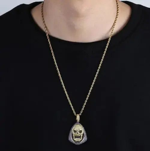 Vintage Zircon Skull Pendant Chain Necklace Size ONE SIZE - 3 Thumbnail
