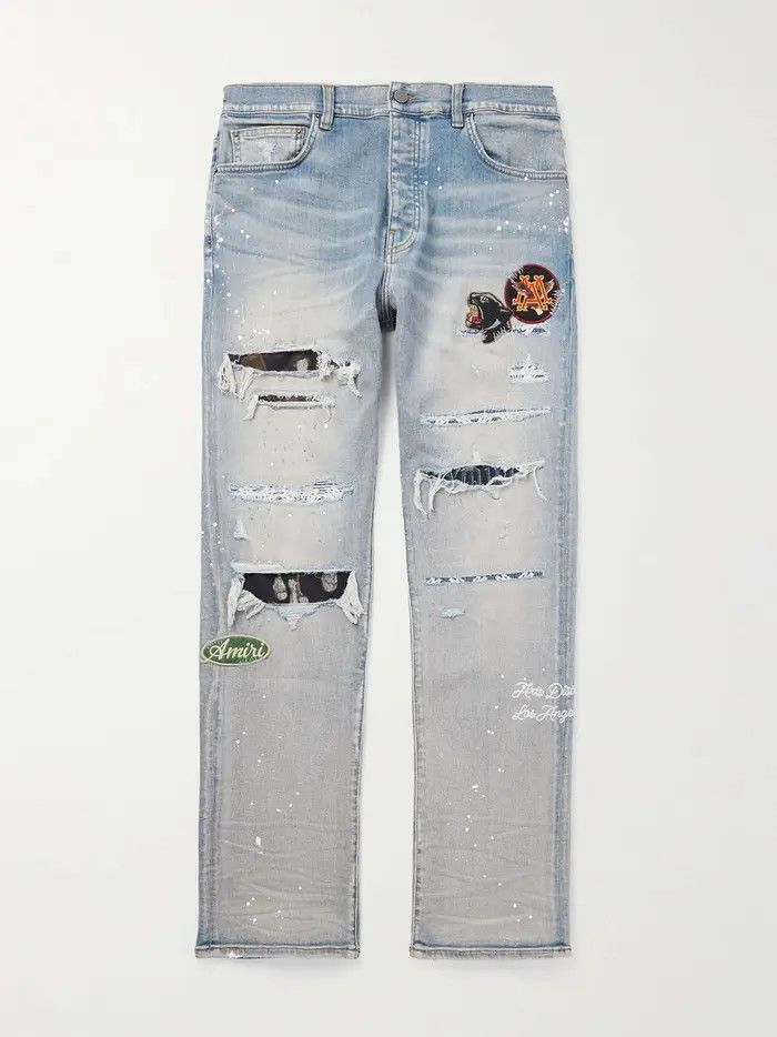 Amiri o1orln0326 Skinny-Fit Distressed Paint-Splattered Jeans Blue Size US 38 / EU 54 - 1 Thumbnail