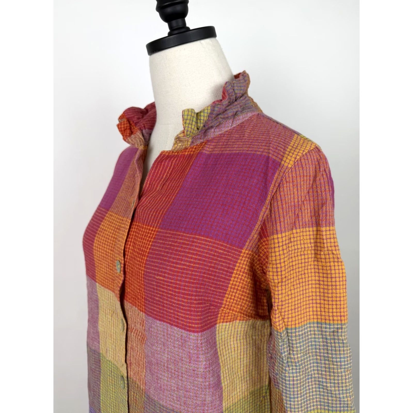 Soft Surroundings Soft Surroundings Shirt Womens XS Multicolor Plaid Top Boho High Neck Button Casual Sleeve XL? Size XS / US 0-2 / IT 36-38 - 6 Thumbnail