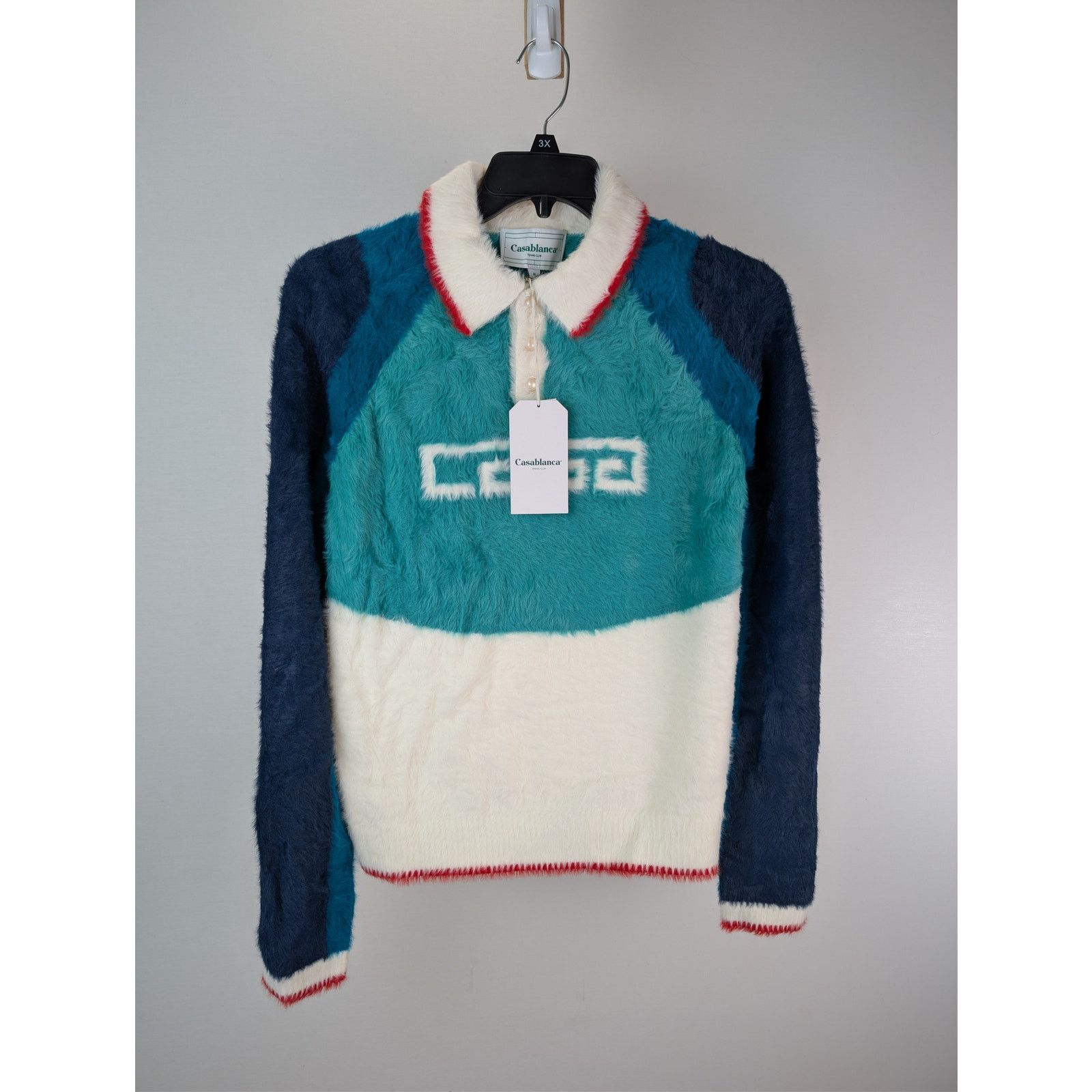 Casablanca o1rshd1 Nylon Sport Fluffy Polo Long Sleeve Shirt in Blue Size US M / EU 48-50 / 2 - 2 Thumbnail