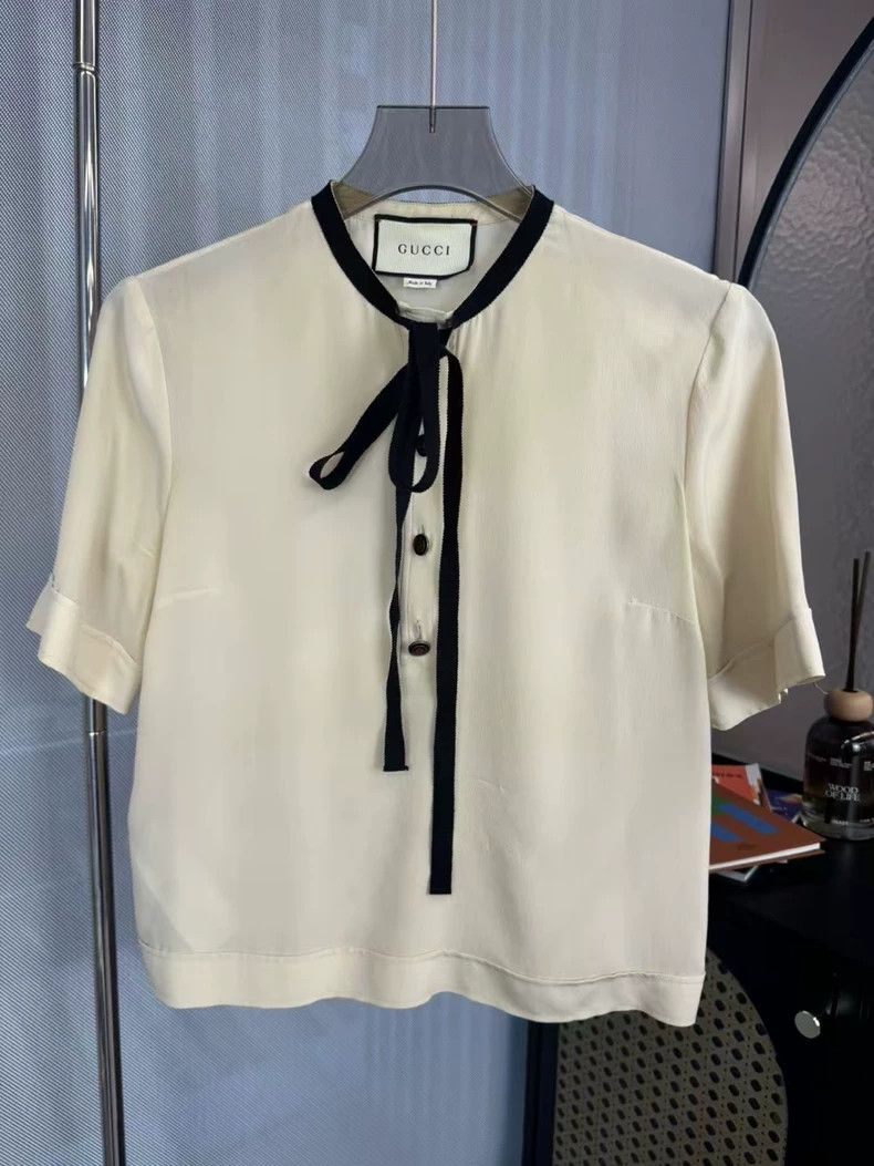 Gucci Gucci White mulberry silk bow short sleeves 2501-Nextarrow Size US XXS / EU 40 - 1 Thumbnail