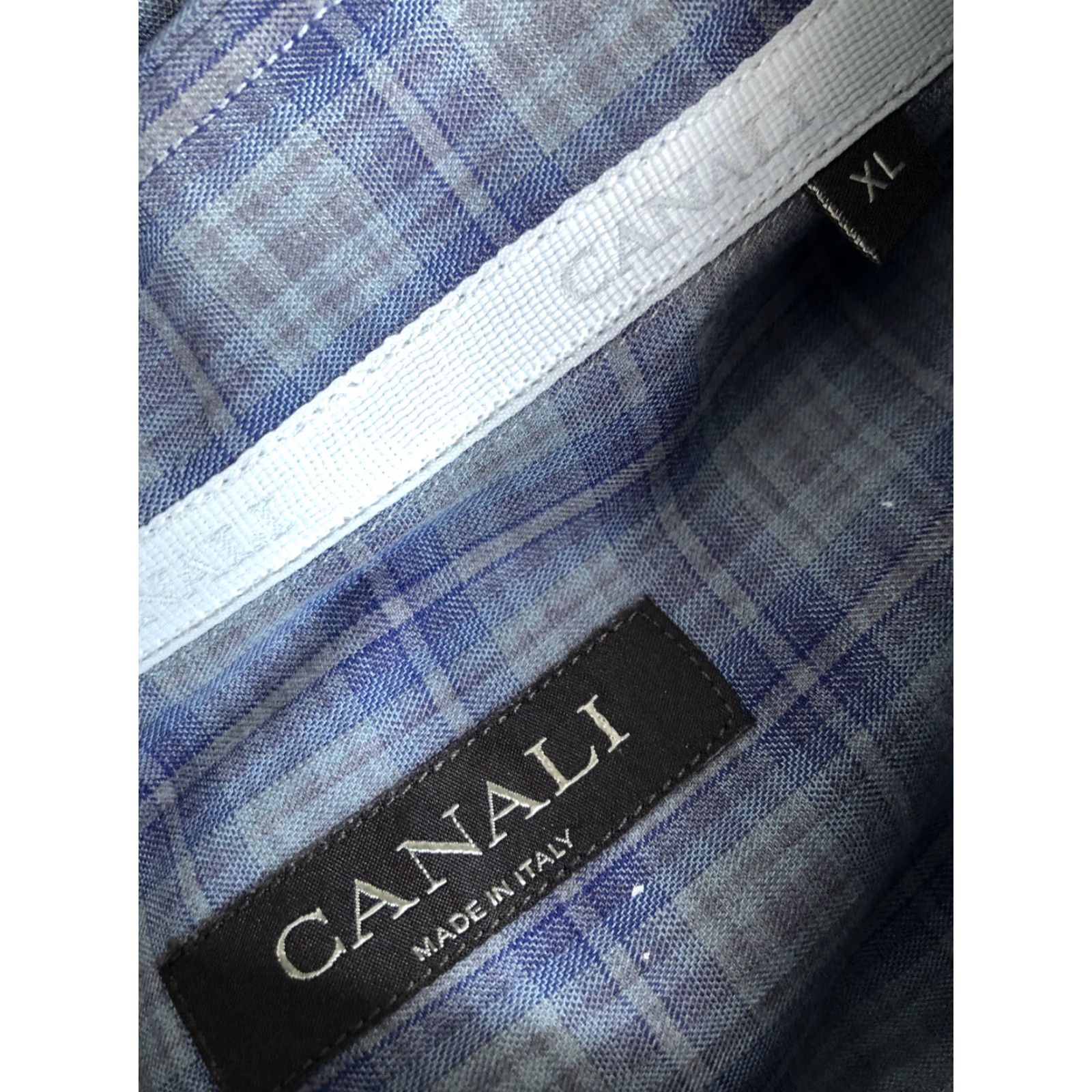 Canali CANALI ITALY Plaid Check Mens XL Shirt Button-Up Long Sleeve Gray / Blue / Purple Size US XL / EU 56 / 4 - 5 Thumbnail