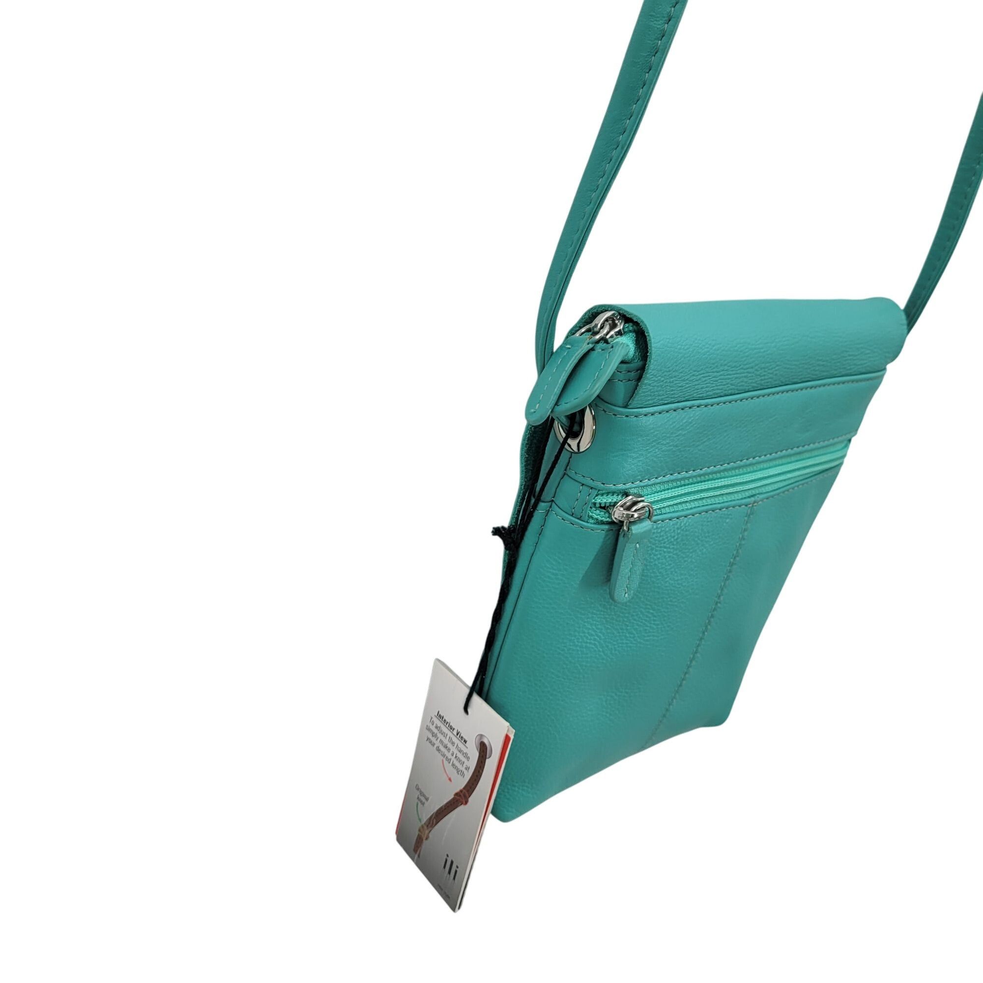 Designer ILI New York Leather Crossbody Bag 6647 TRQ Adjustable Strap Size ONE SIZE - 8 Thumbnail