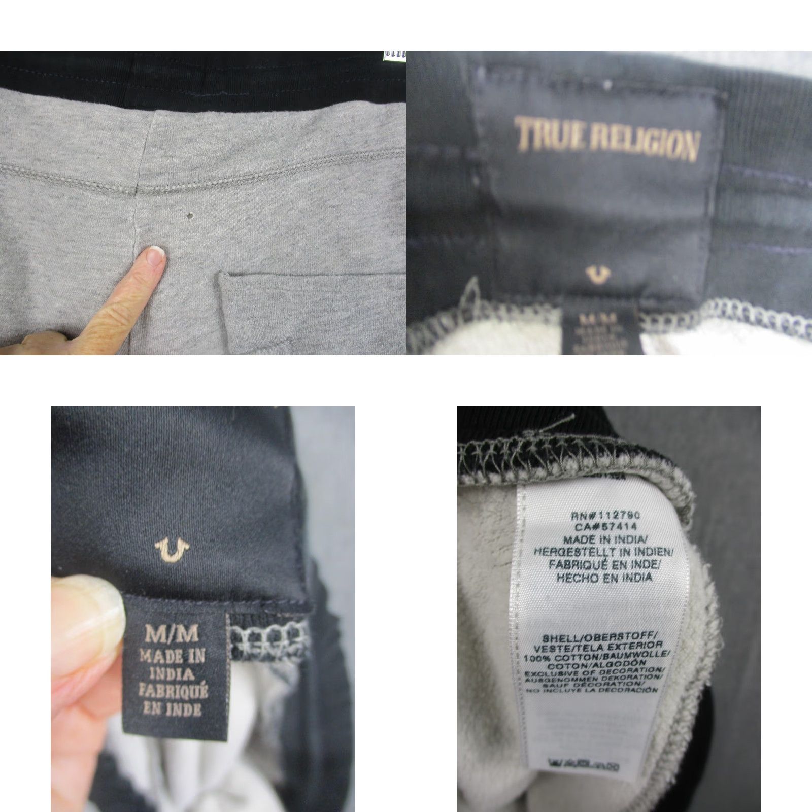 True Religion True Religion Pants Mens M Gray Hookup Swtpant Joggers Quilted Drawstring Elastic Pockets Zip Pocket 100% Cotton Size US 31 - 8 Thumbnail