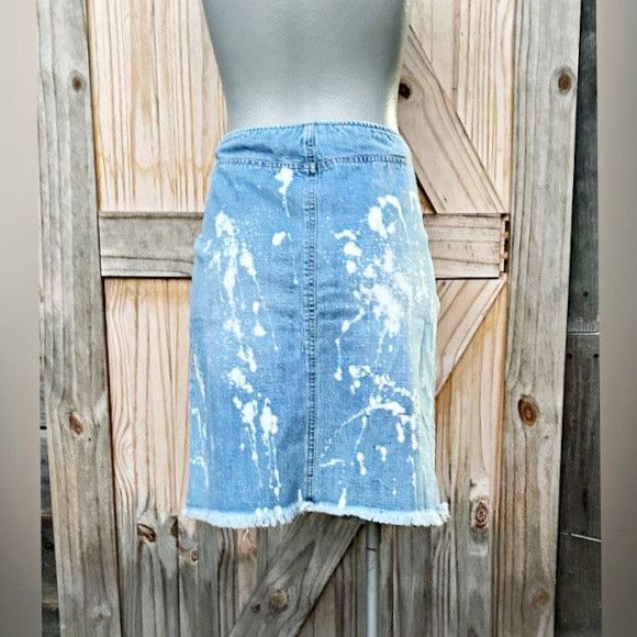 Ralph Lauren Vintage Ralph Lauren Bleach Splatter Denim Pencil Mini Skirt Size 28" / US 6 / IT 42 - 3 Thumbnail