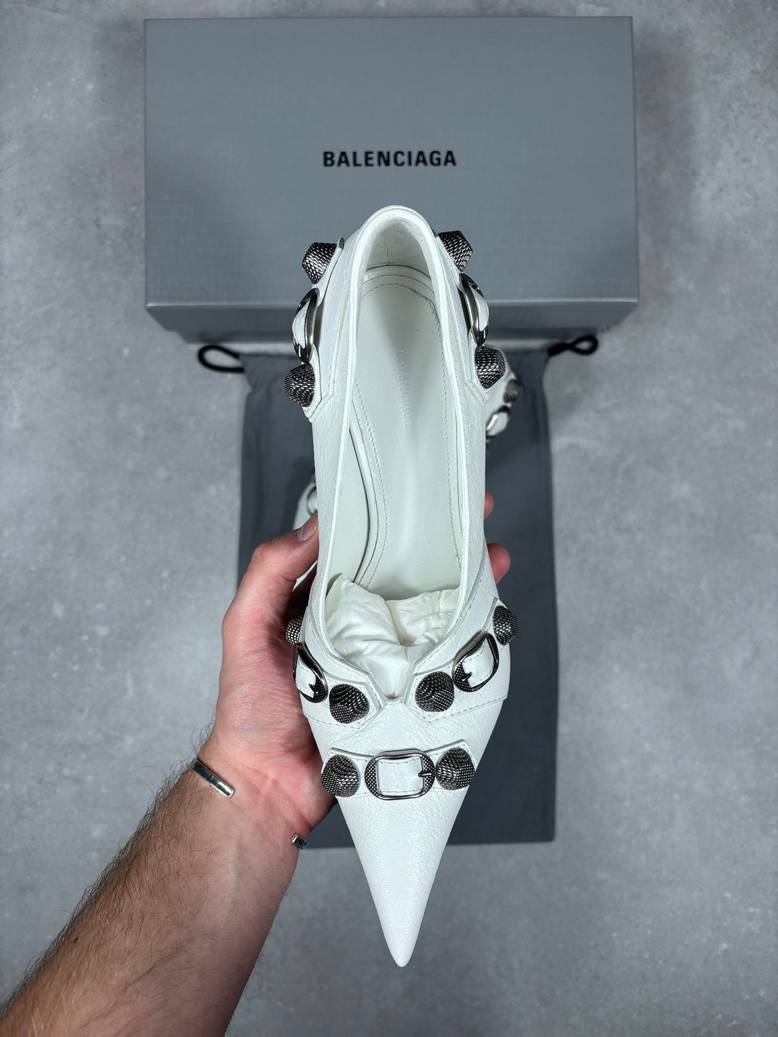 Balenciaga Balenciaga Cagole Pump H90 Arena White Aged Nickel US 8 Size US 8 / IT 38 - 6 Thumbnail