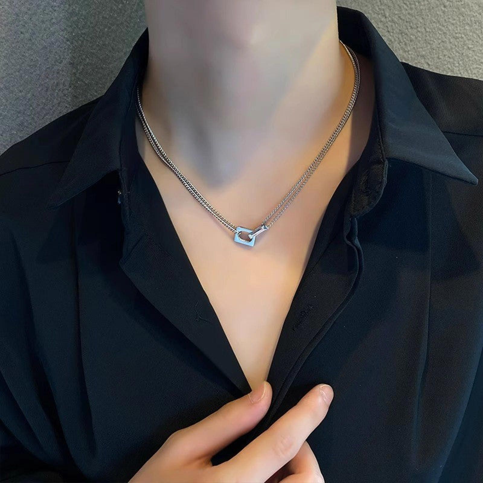 Jewelry Stylish Double Chain Silver Necklace Size ONE SIZE - 2 Thumbnail