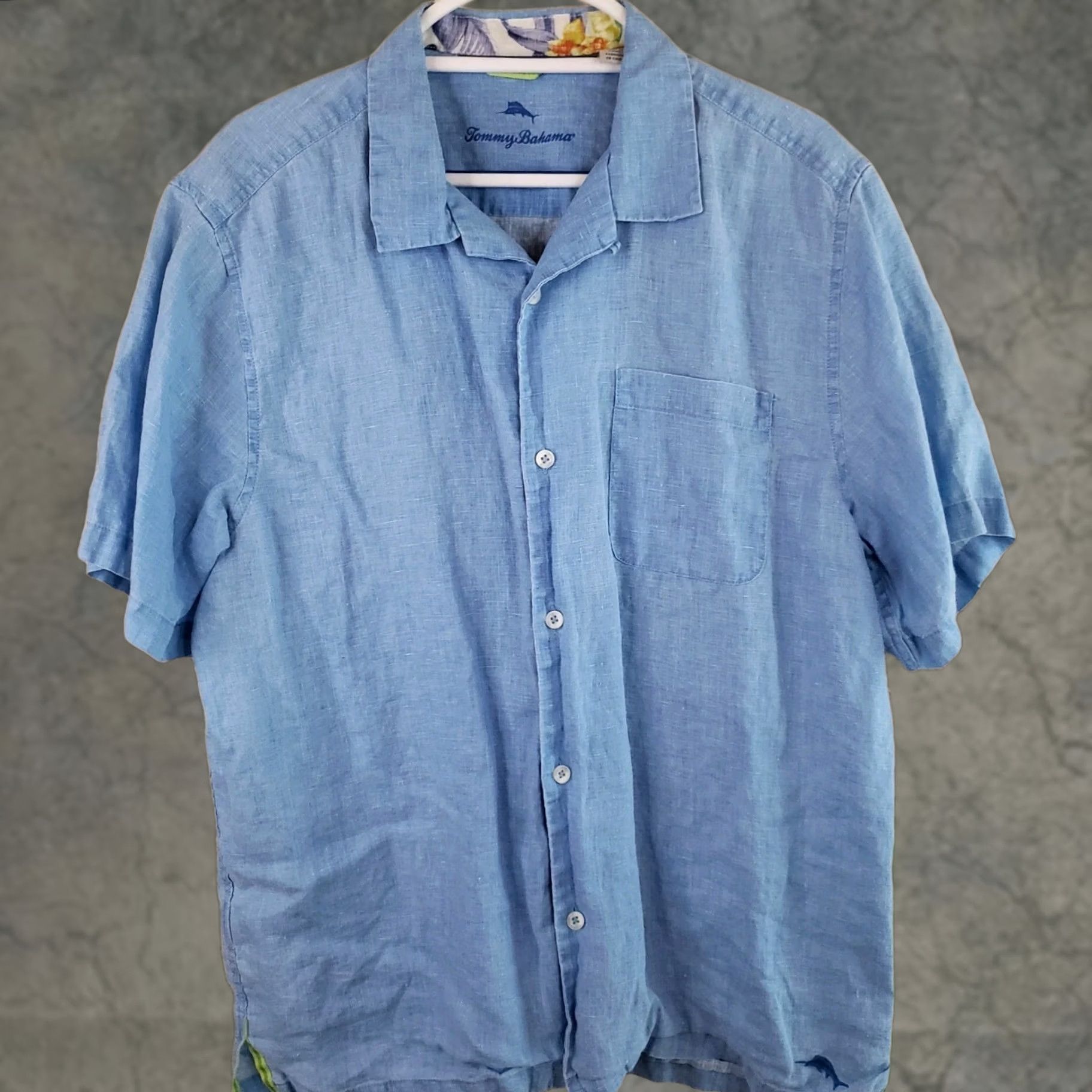Tommy Bahama Tommy Bahama Shirt Men's L Blue Short Sleeve Button-Up Linen 100% Linen Embroidered Pocket Beach Tropical Summer Relaxed fit Mens Size US L / EU 52-54 / 3 - 1 Thumbnail