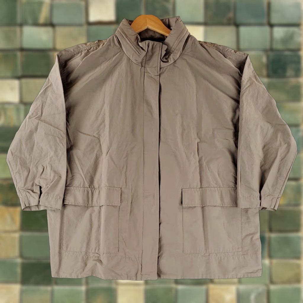 Eileen Fisher Eileen Fisher Windbreaker Jacket Gray Womens XL High Cotton Stand Collar Hooded Jacket Size XL / US 12-14 / IT 48-50 - 1 Thumbnail