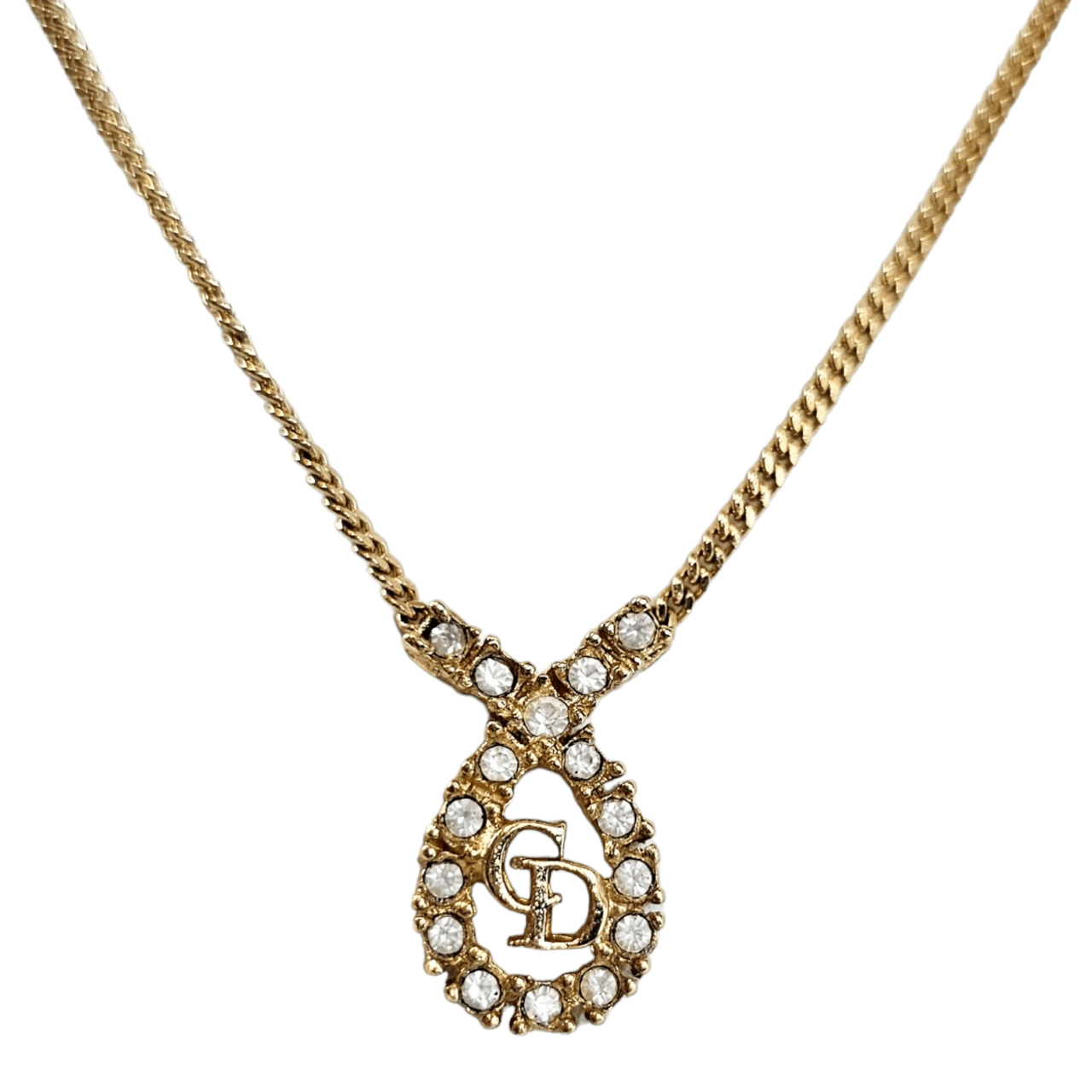 image of Christian Dior Gold Crystal Cd Charm Necklace, Women's
