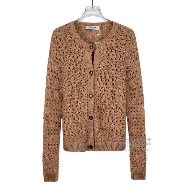 Dior Brown alpaca wool round neck single-breasted long-sle