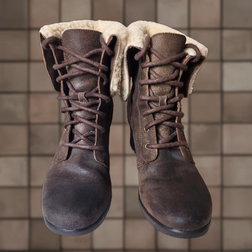 Ugg UGG Uptown Zea Brown Leather & Shearling Wedge Boots Women Size US 9 / IT 39 - 1 Thumbnail