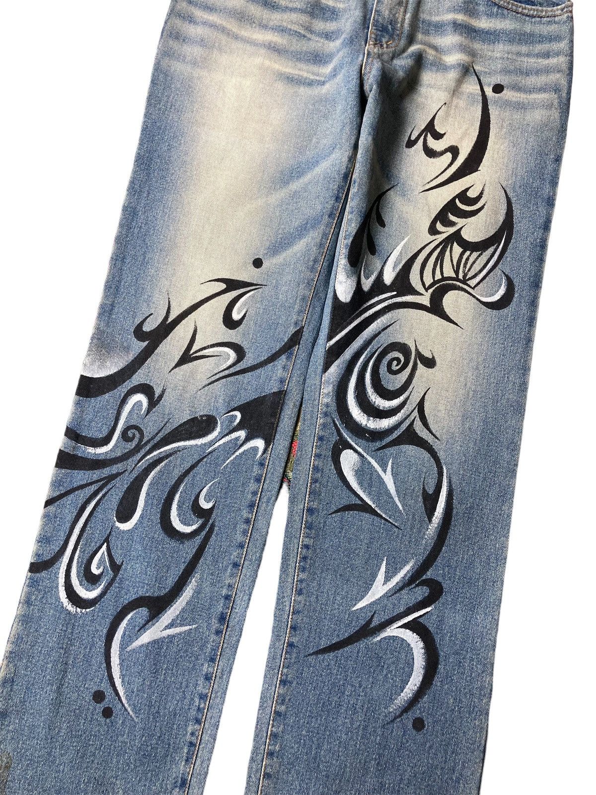 Hysteric Glamour × Japanese Brand NEBAJY Painted Tattoo Art Unique Jeans Size US 30 / EU 46 - 3 Thumbnail