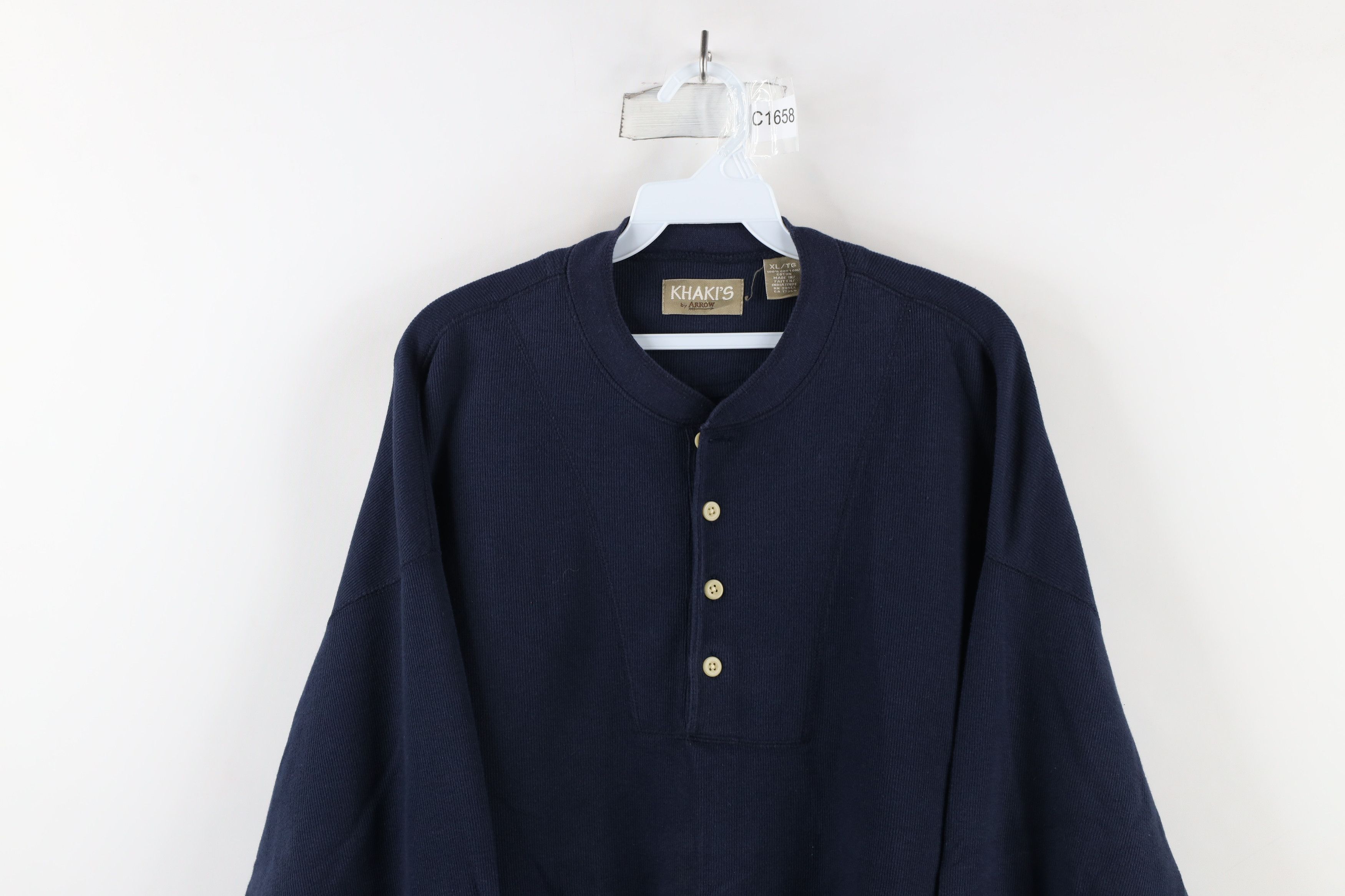 Vintage Vintage 90s Streetwear Heavyweight Henley T-Shirt Blue Size US XL / EU 56 / 4 - 2 Thumbnail