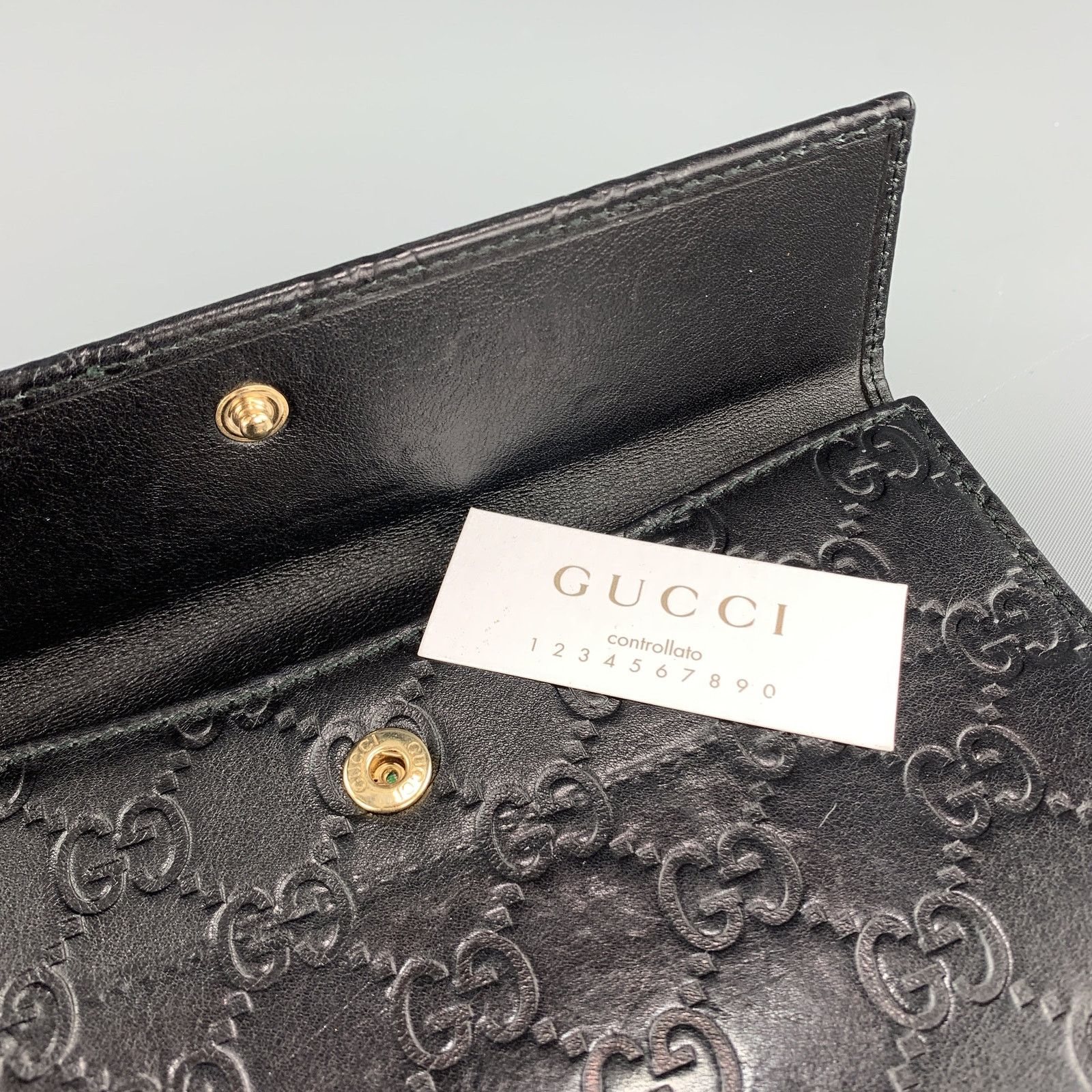 Gucci GUCCI Monogram Embossed Black Leather Checkbook Wallet Size ONE SIZE - 8 Thumbnail