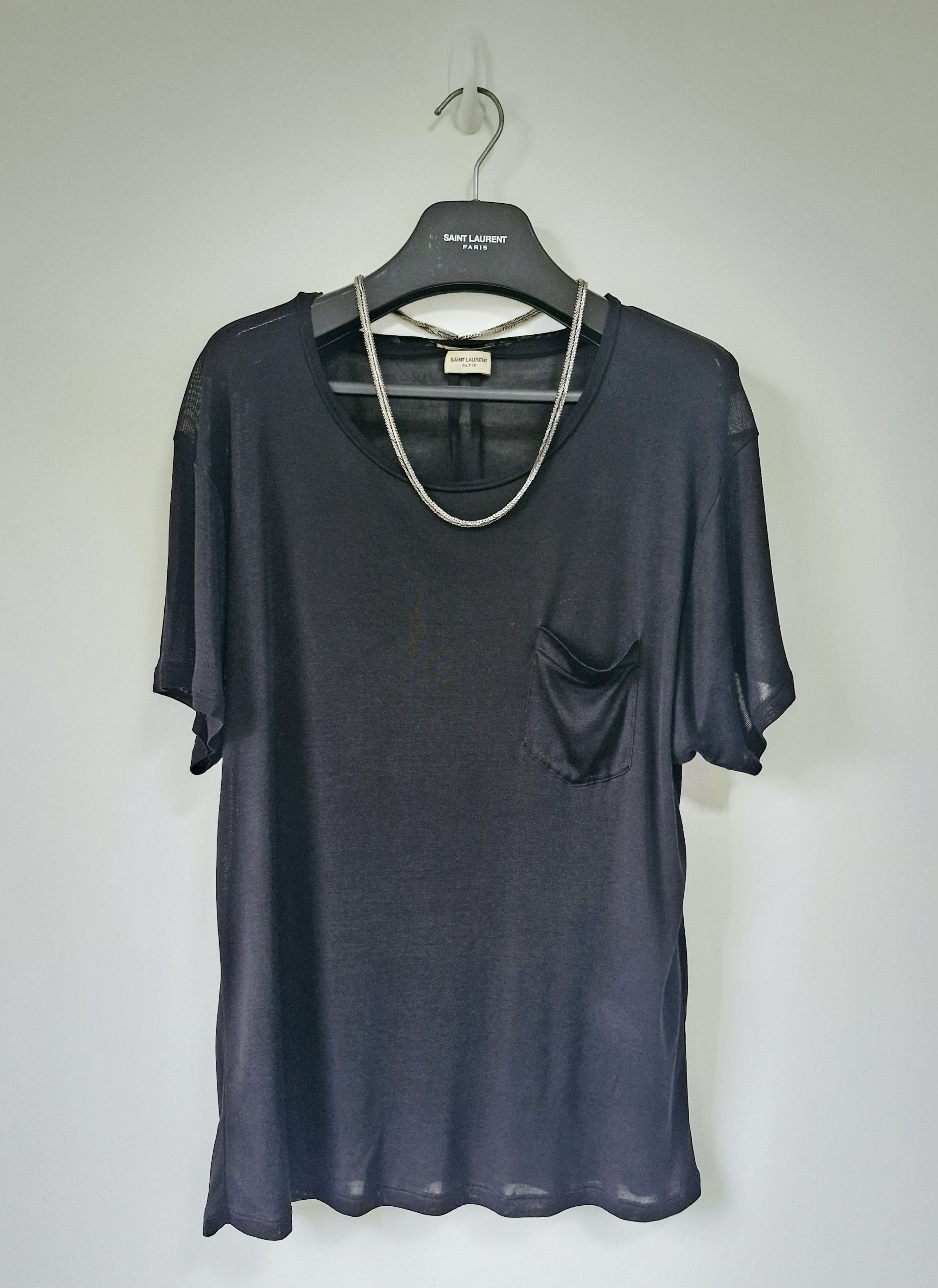 Saint Laurent Paris AW13 Black Silk T-shirt with Chain Size US L / EU 52-54 / 3 - 1 Thumbnail