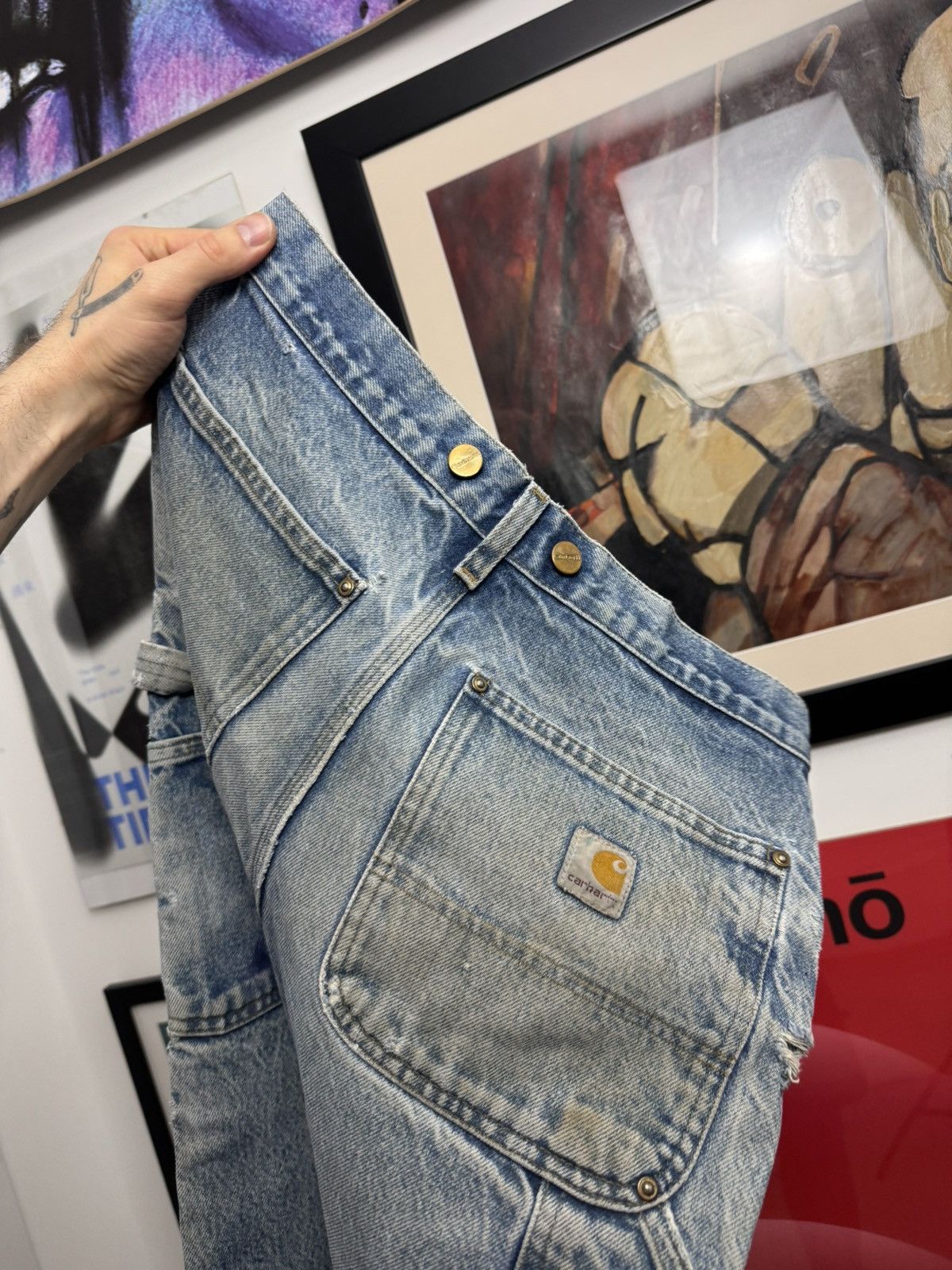 Carhartt Vintage 90s Faded Trashed Carhartt Double Knee Pant Workwear Size US 31 - 6 Thumbnail