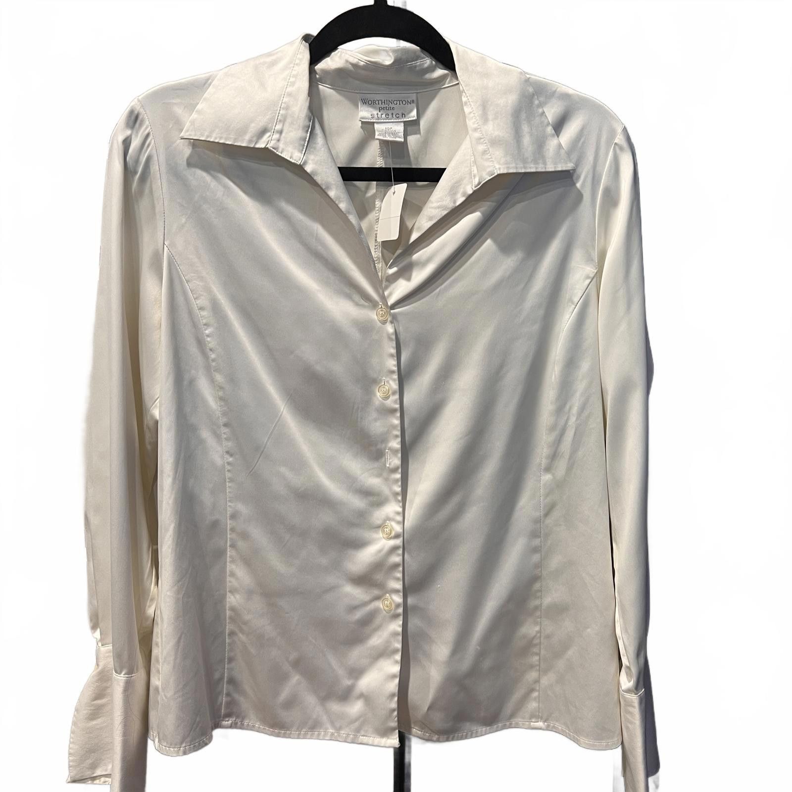 Worthington Worthington Petite Stretch White Button-Up Blouse Size 10P Size L / US 10 / IT 46 - 1 Thumbnail
