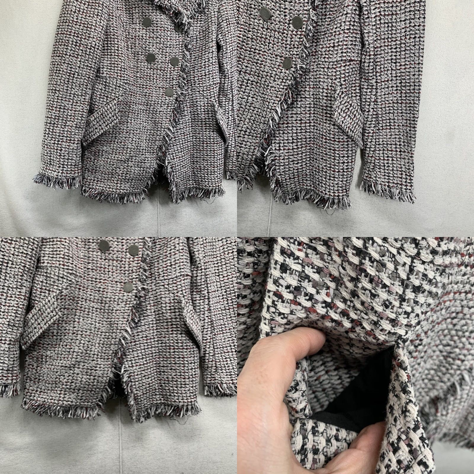 NIC+ZOE NIC+ZOE Women's Tweed Jacket Short Sleeve Fringe Button Fall Winter Casual Business Women's Small Black Grey White Size S / US 4 / IT 40 - 8 Thumbnail