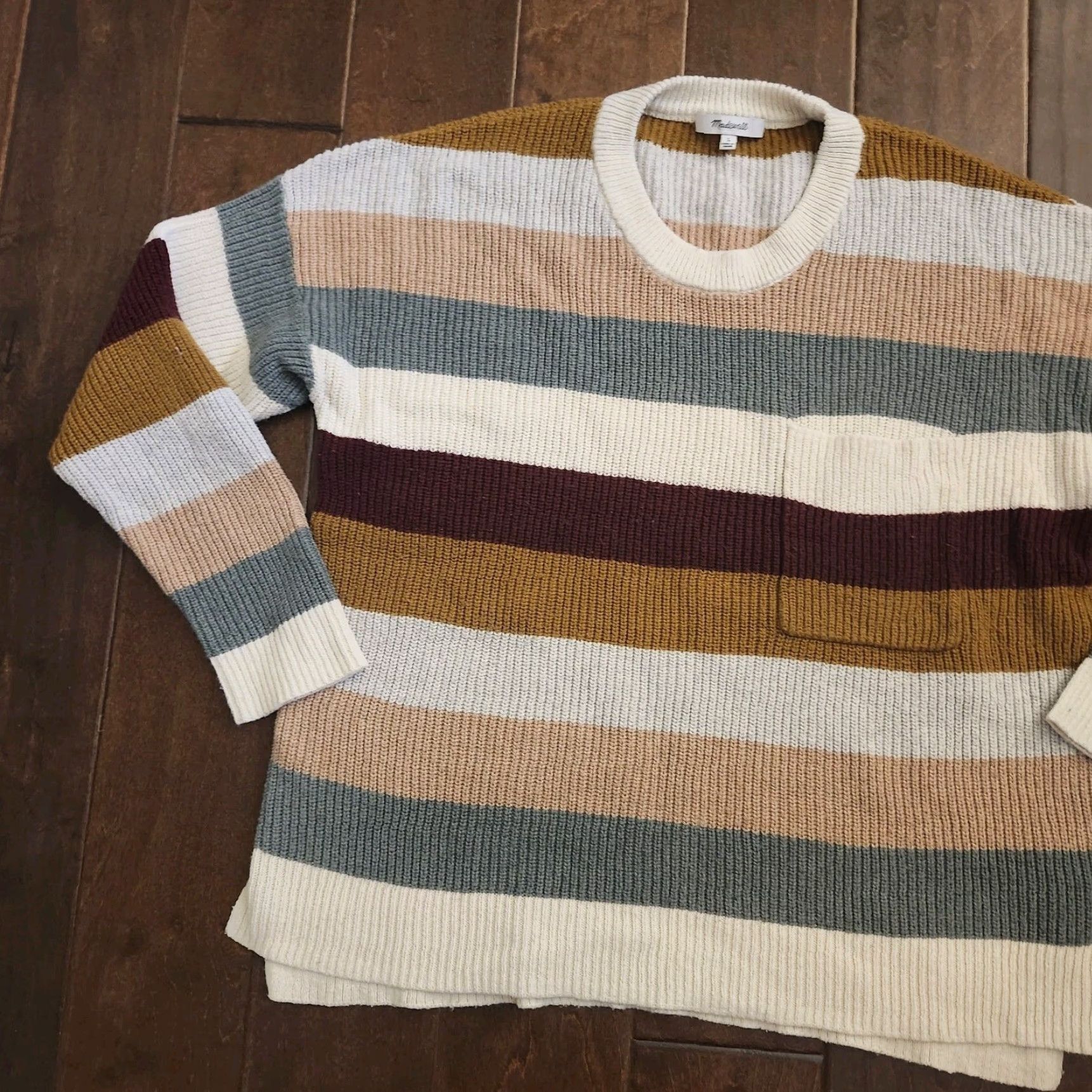 Madewell Madewell Striped Knit Sweater Women’s L Crewneck Pocket Cozy Fall Size L / US 10 / IT 46 - 3 Thumbnail