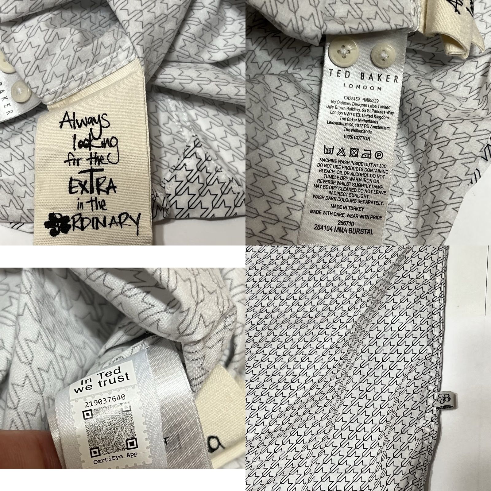 Ted Baker Ted Baker Shirt Mens Size 6 Button Up Long Sleeve Houndstooth All Over Print White Cotton Blend Knit Dress Shirt Mens Regular Year " Size US S / EU 44-46 / 1 - 8 Thumbnail