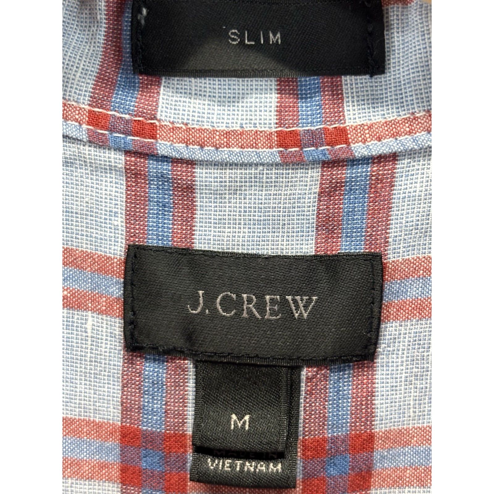 J.Crew VINTAGE J.CREW Linen Blend Button-Down Shirt Mens Medium Blue Windowpane Plaid Slim Fit Size US M / EU 48-50 / 2 - 5 Thumbnail