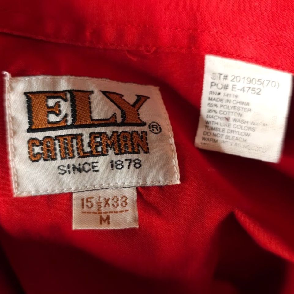 Vintage VINTAGE Ely Cattleman Western Shirt Mens Size Medium Red Cowboy Pearl Snap Buttons Casual Shirt 80s 90s Size US M / EU 48-50 / 2 - 6 Thumbnail