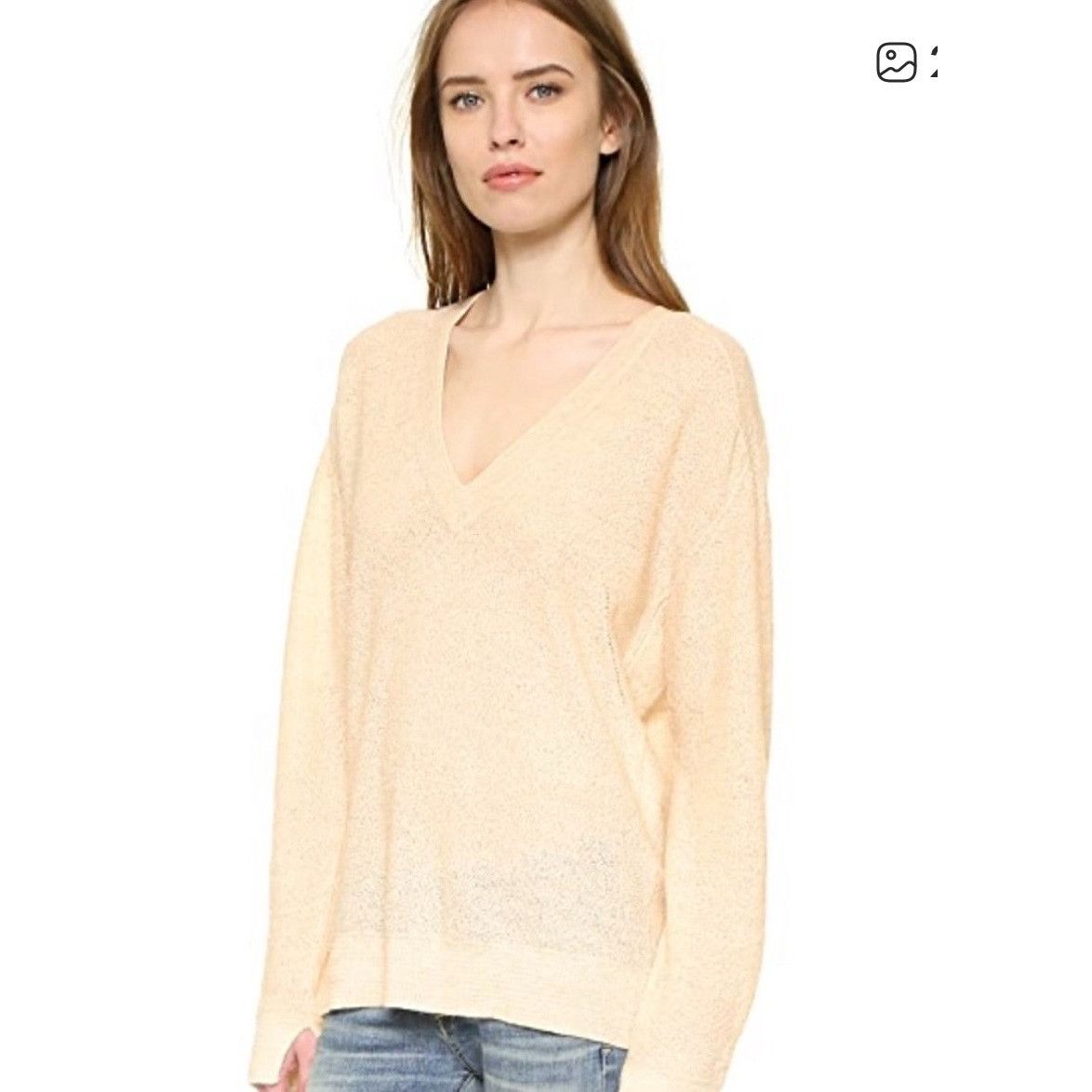 Zadig & Voltaire Zadig & Voltaire L Apple Sweater Alpaca Cotton Ecru V Neck O Size L / US 10 / IT 46 - 2 Thumbnail