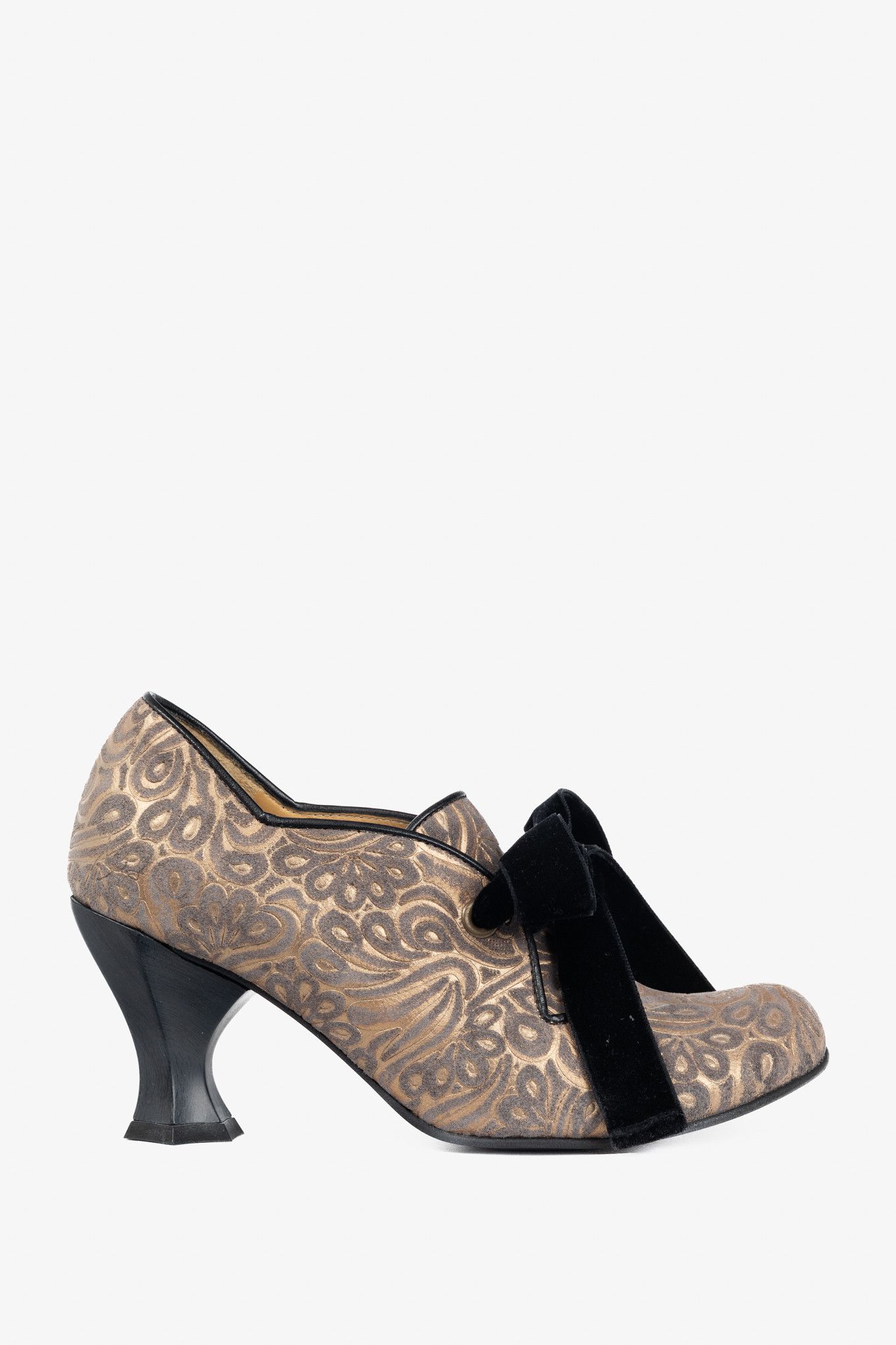 John Fluevog John Fluevog Elisabetta "Black & Gold" Floral Brocade Heels Size US 7 / IT 37 - 1 Thumbnail