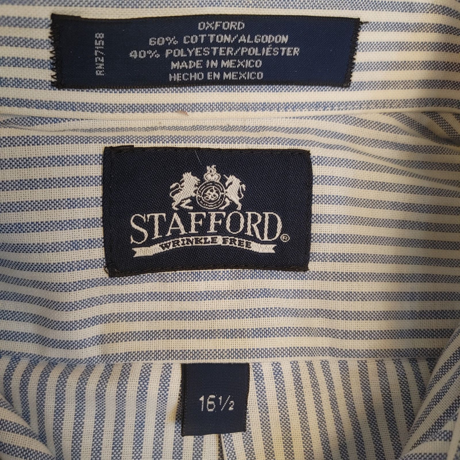 Other Stafford Men's 16.5 White/Blue Stripe Short Sleeve Bttn Dwn Size XXL / US 16-18 / IT 52-54 - 3 Thumbnail