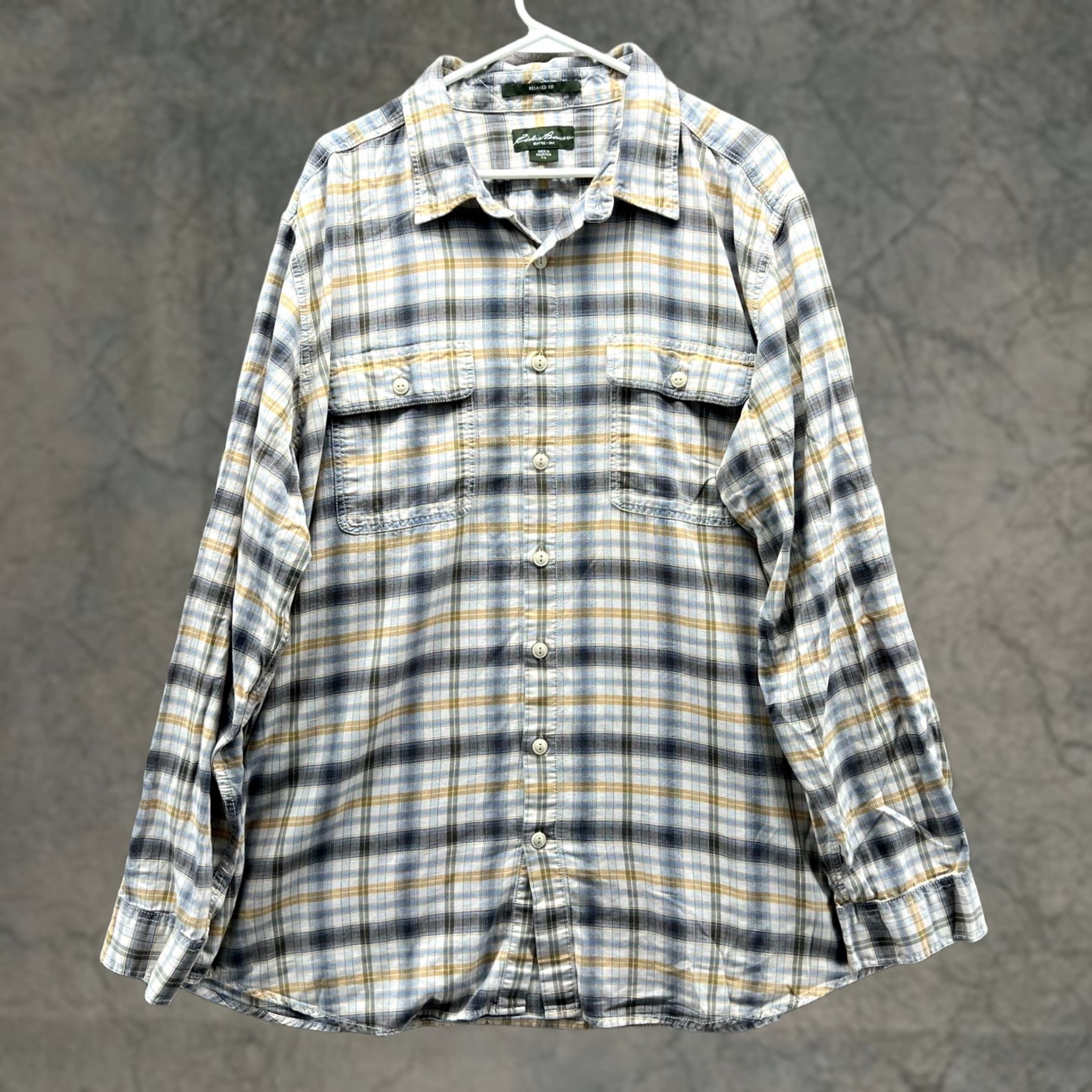 Eddie Bauer Eddie Bauer Shirt Men XLT Beige Yellow Casual Button Down Plaid Preppy Vintage Size US XL / EU 56 / 4 - 1 Thumbnail