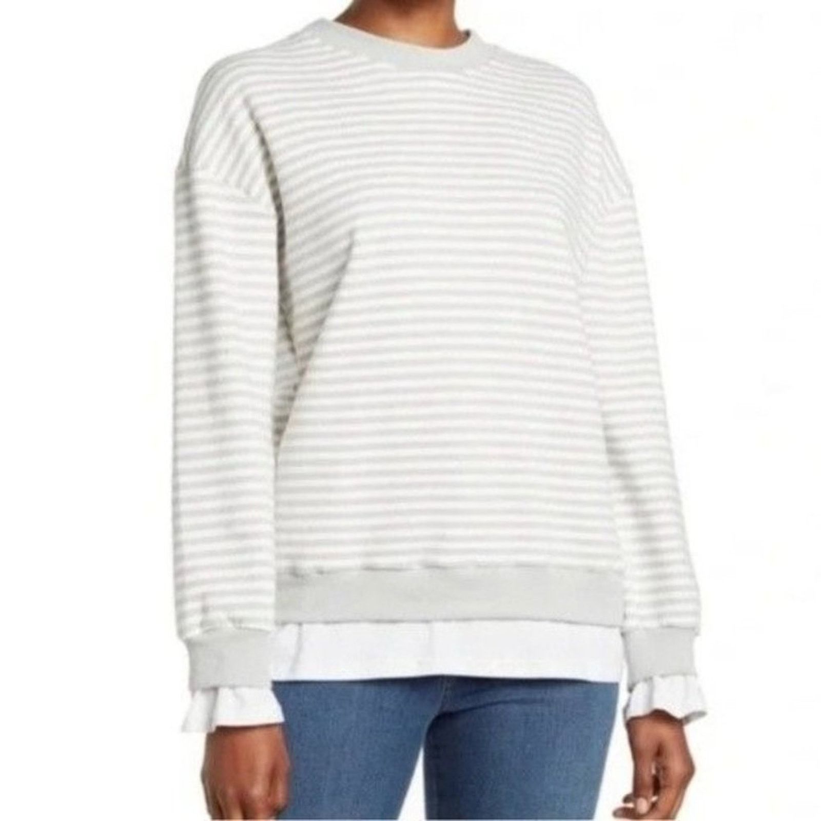 Nordstrom Cali Be Gray Striped Layered Oversized Sweatshirt New Medium Size M / US 6-8 / IT 42-44 - 1 Thumbnail