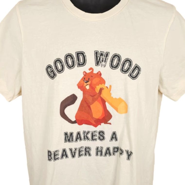 Vintage Bella + Canvas Happy Beaver T Shirt Mens Large Beige Good Wood Funny Joke Humor Men Shirts Size US L / EU 52-54 / 3 - 2 Thumbnail