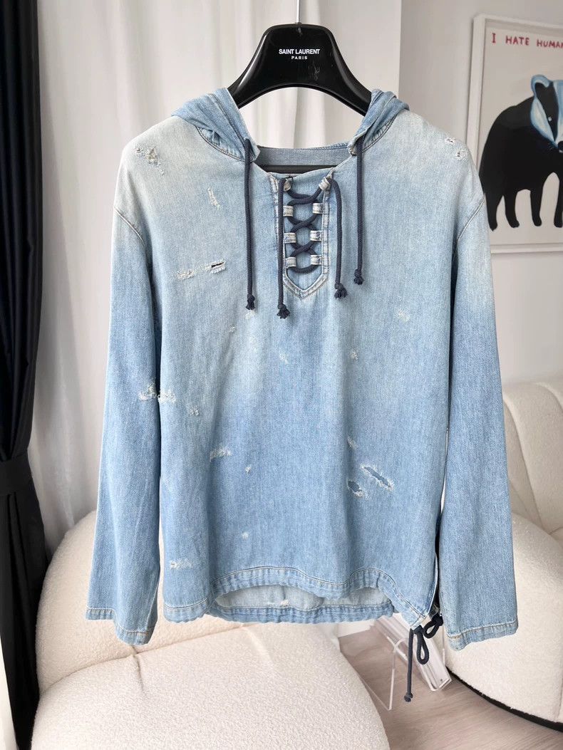 Saint Laurent Denim Hoodie Shirt for Men- DMC