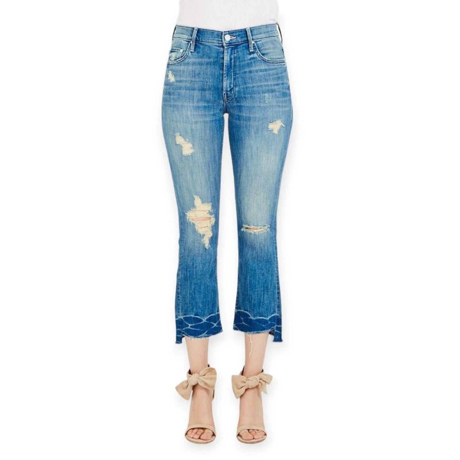 MOTHER MOTHER Insider Crop Step Fray Jeans 26 Naughty Distressed Size 26" / US 2 / IT 38 - 3 Thumbnail